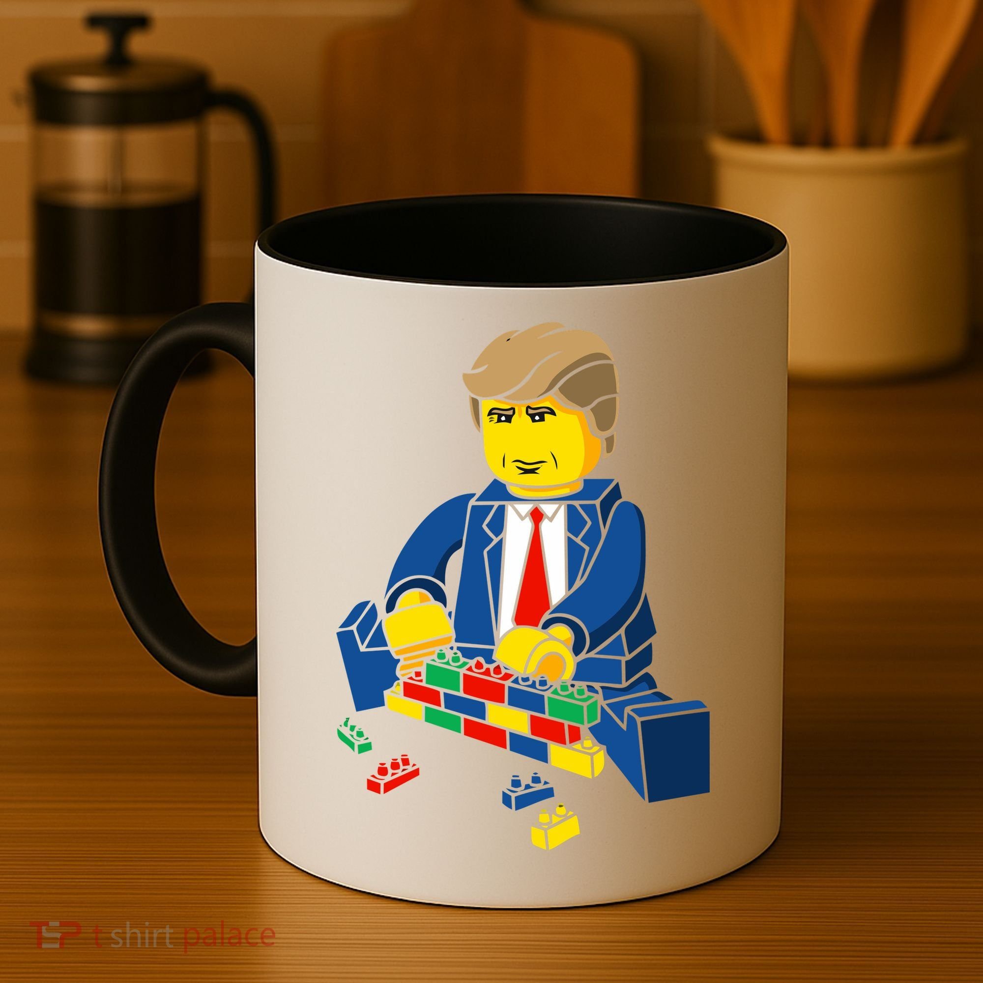 Donald Trump Building a Wall out of Toys Coffee Mug