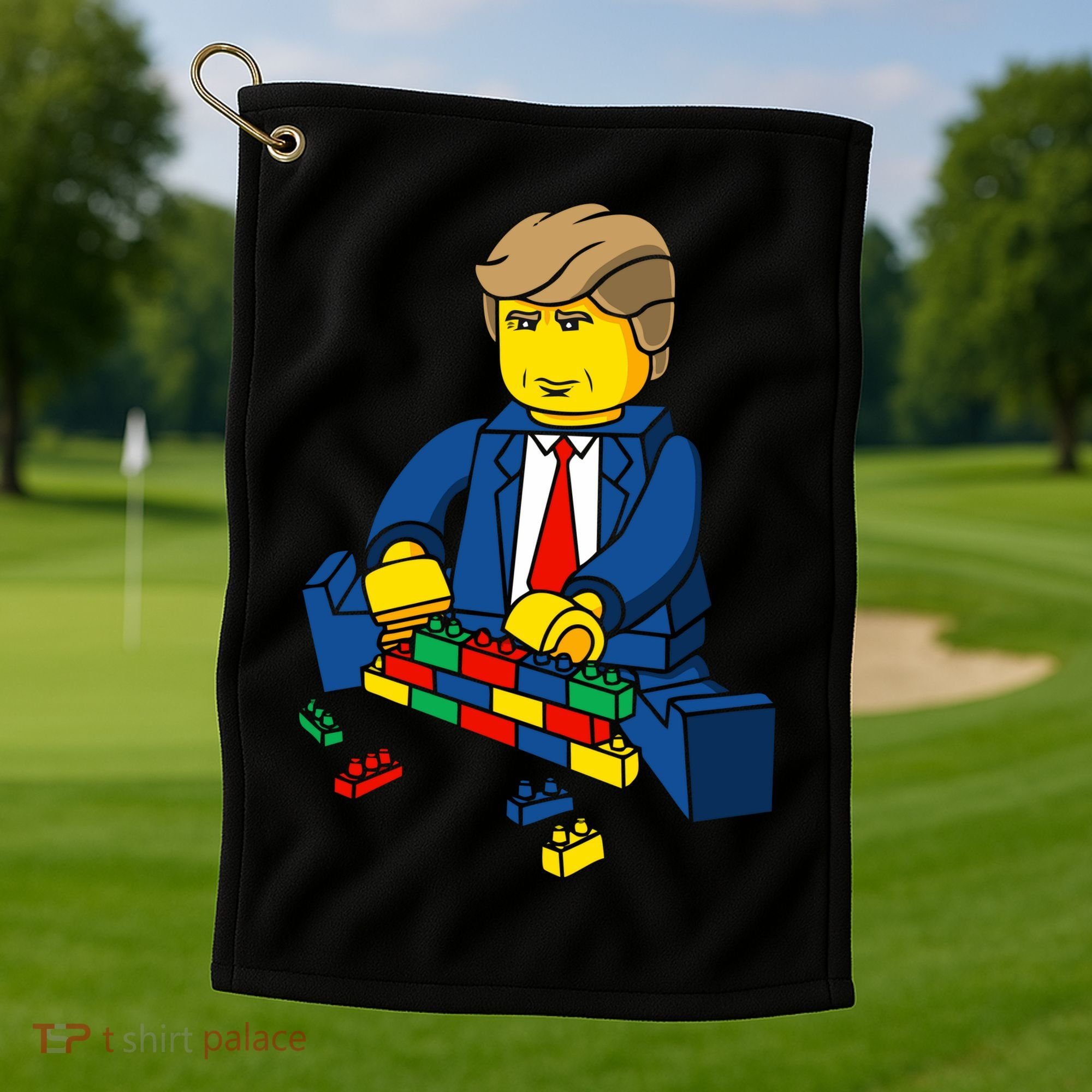 Donald Trump Building a Wall out of Toys Golf Towel