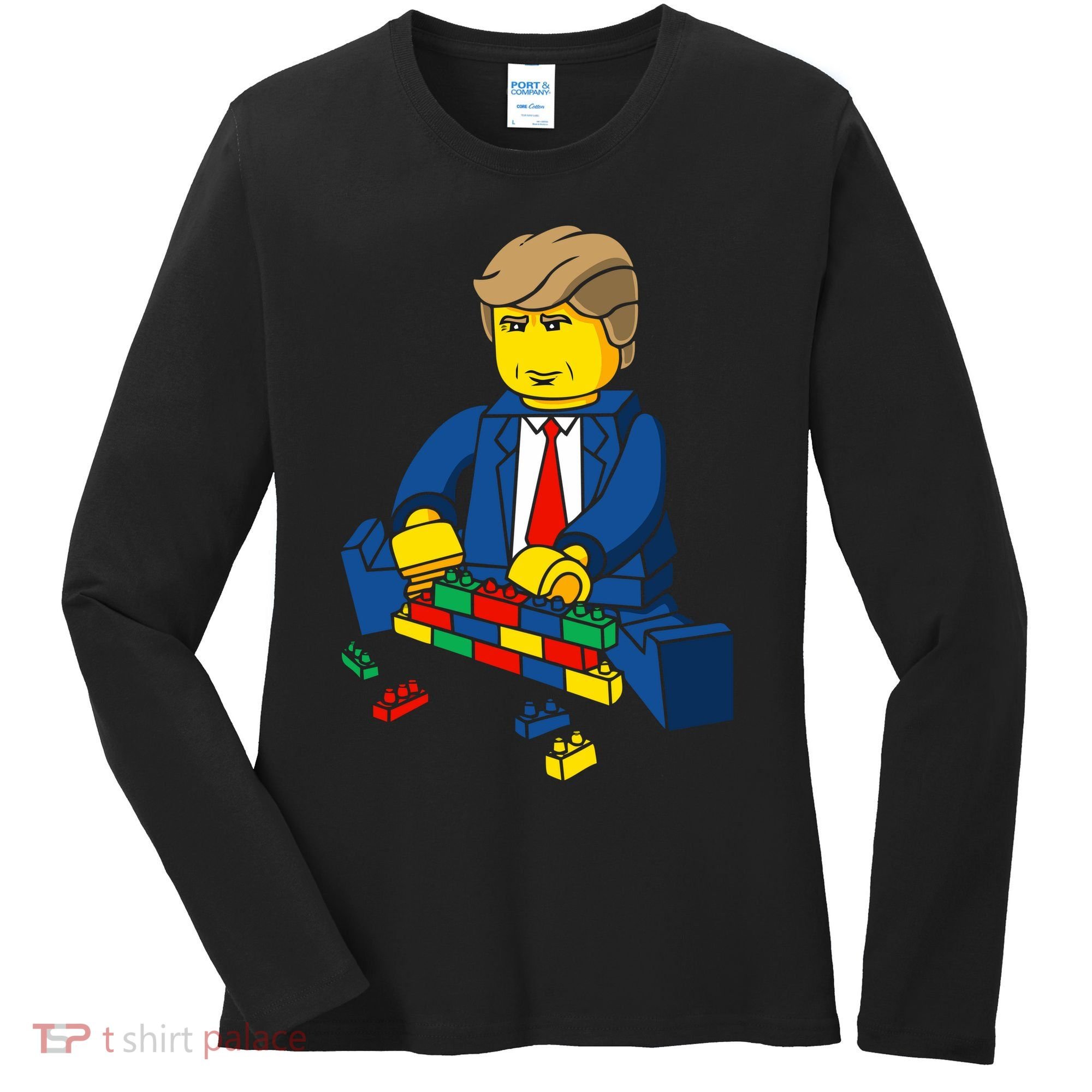 Donald Trump Building a Wall out of Toys Women's Long Sleeve Shirt