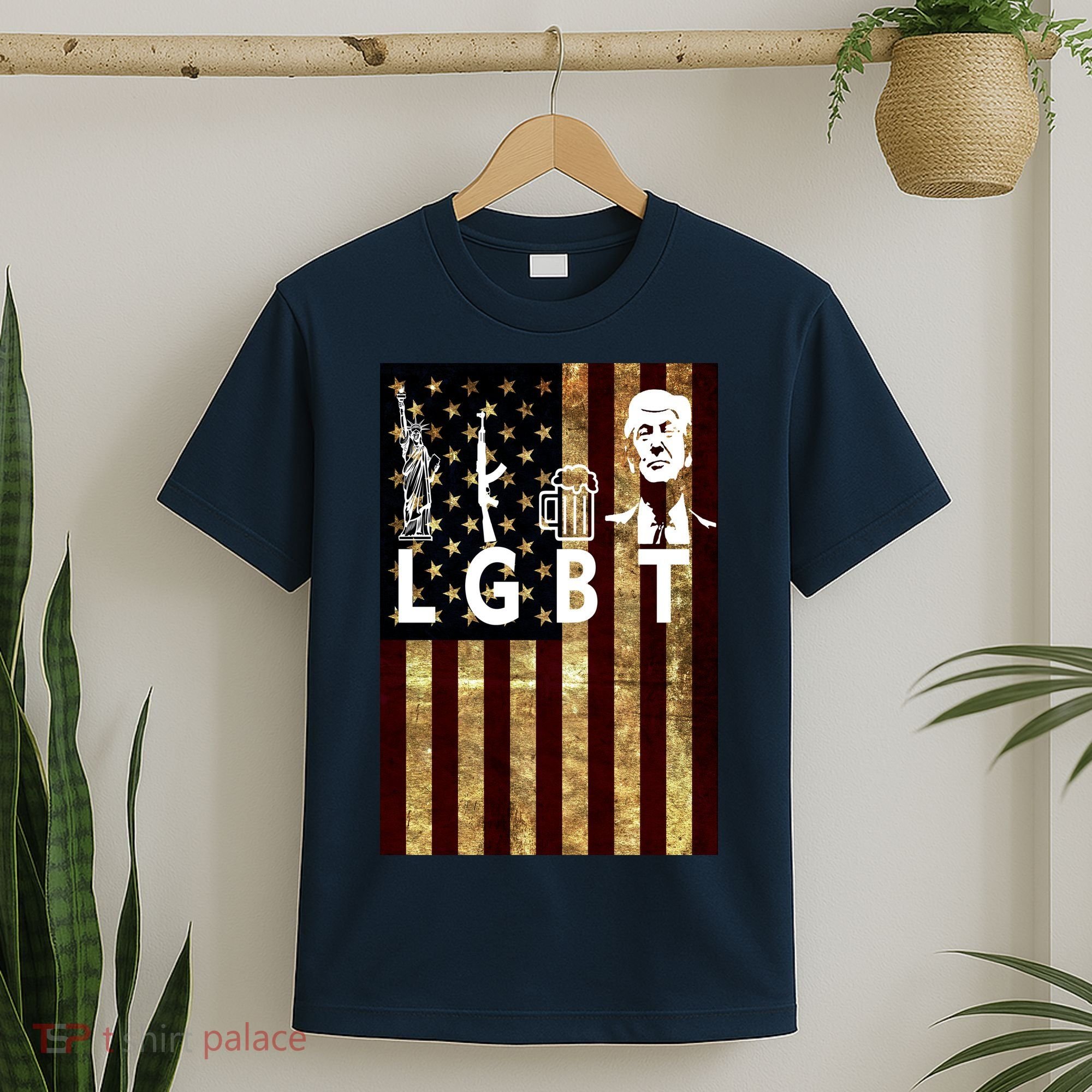 Donald Trump LGBT Liberity Guns Beer Trump USA Flag T-Shirt