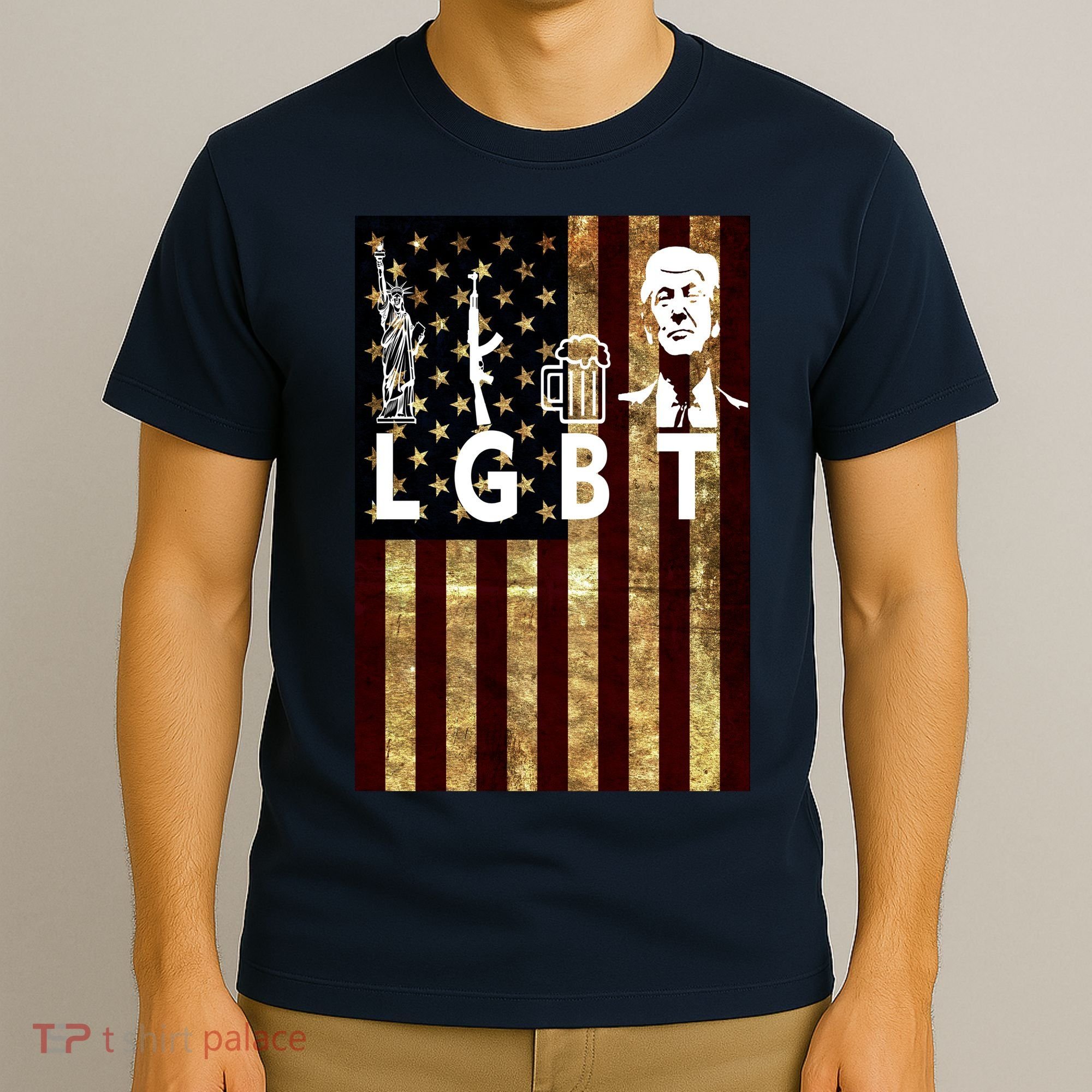 Donald Trump LGBT Liberity Guns Beer Trump USA Flag T-Shirt