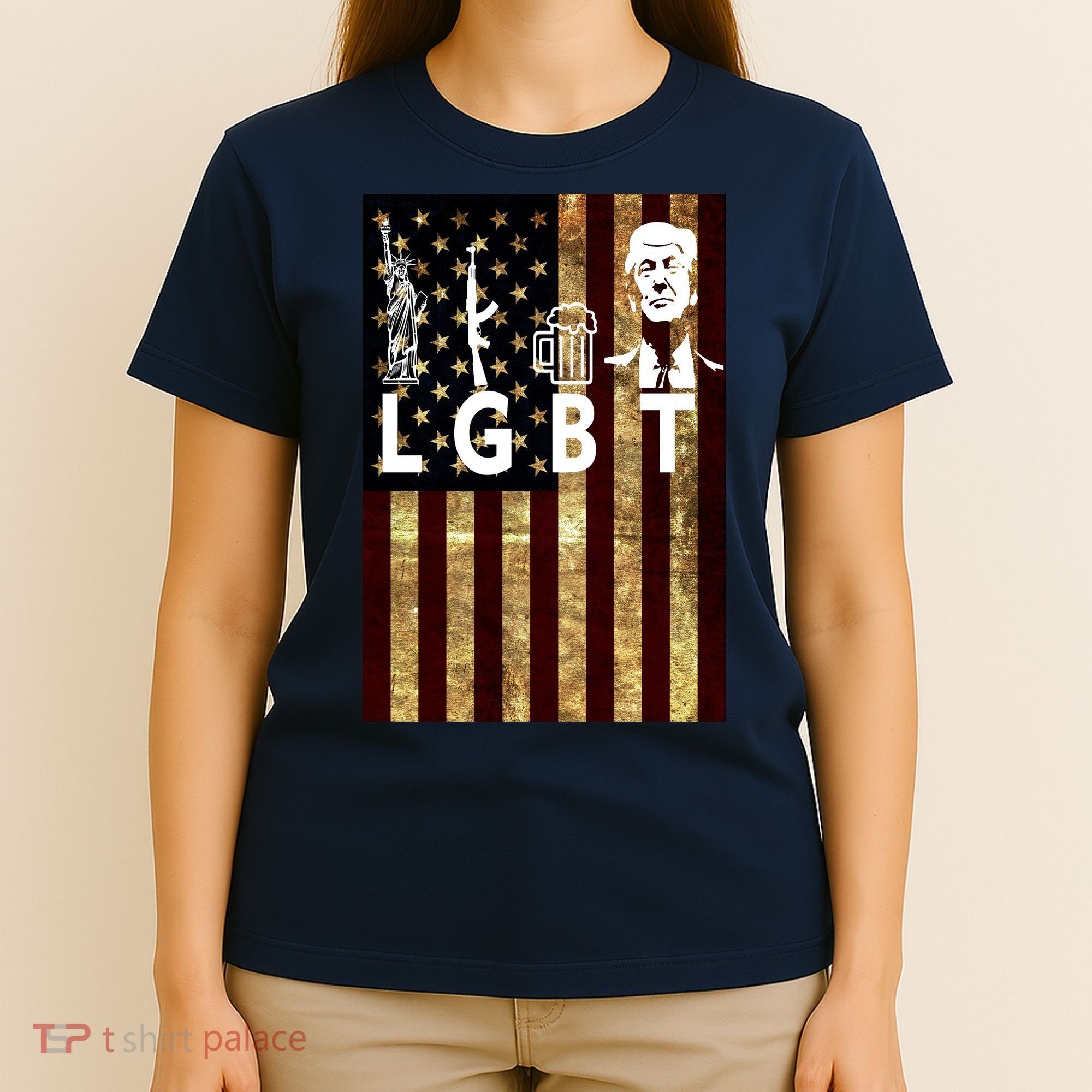 Donald Trump LGBT Liberity Guns Beer Trump USA Flag T-Shirt