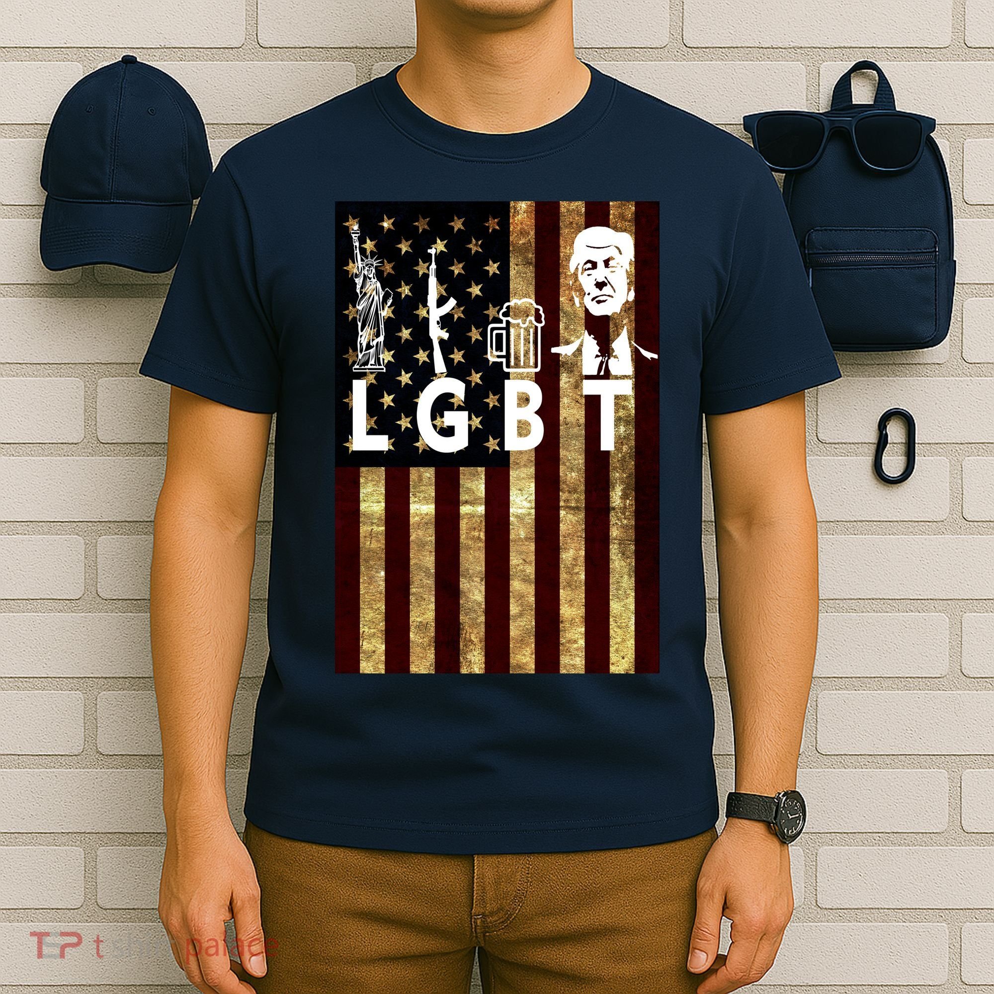 Donald Trump LGBT Liberity Guns Beer Trump USA Flag T-Shirt