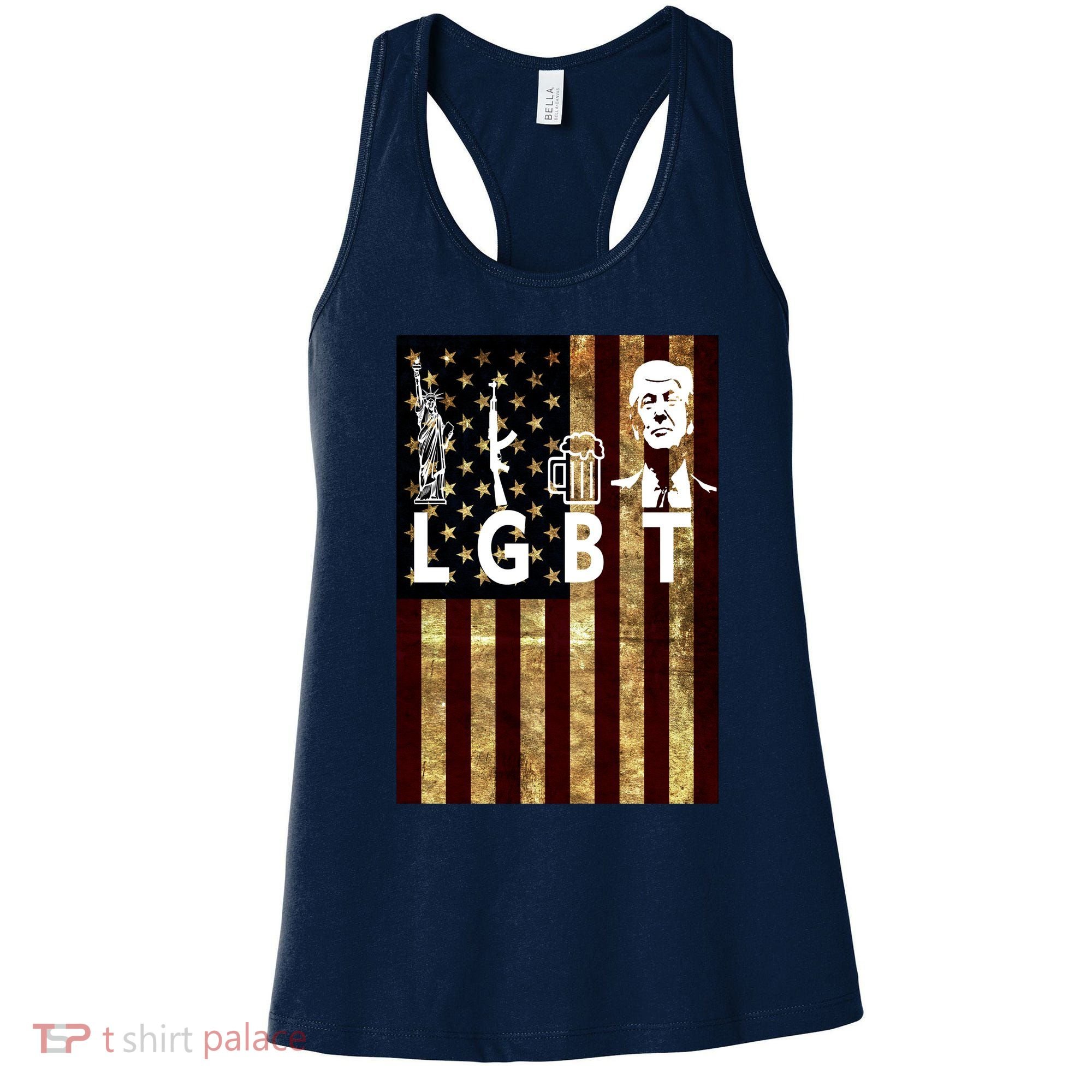 Donald Trump LGBT Liberity Guns Beer Trump USA Flag Women's Tank Top