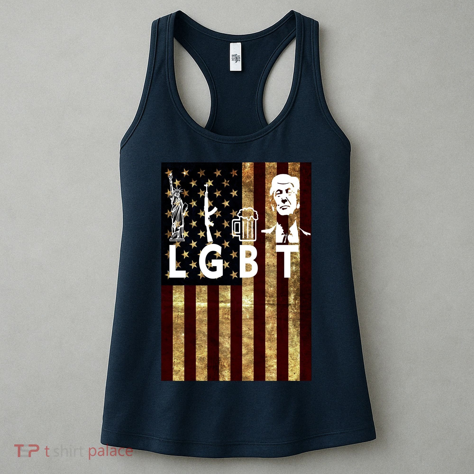 Donald Trump LGBT Liberity Guns Beer Trump USA Flag Women's Tank Top