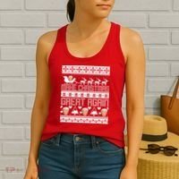 Donald Trump Make Christmas Great Again Ugly Christmas Women's Tank Top thumb 2