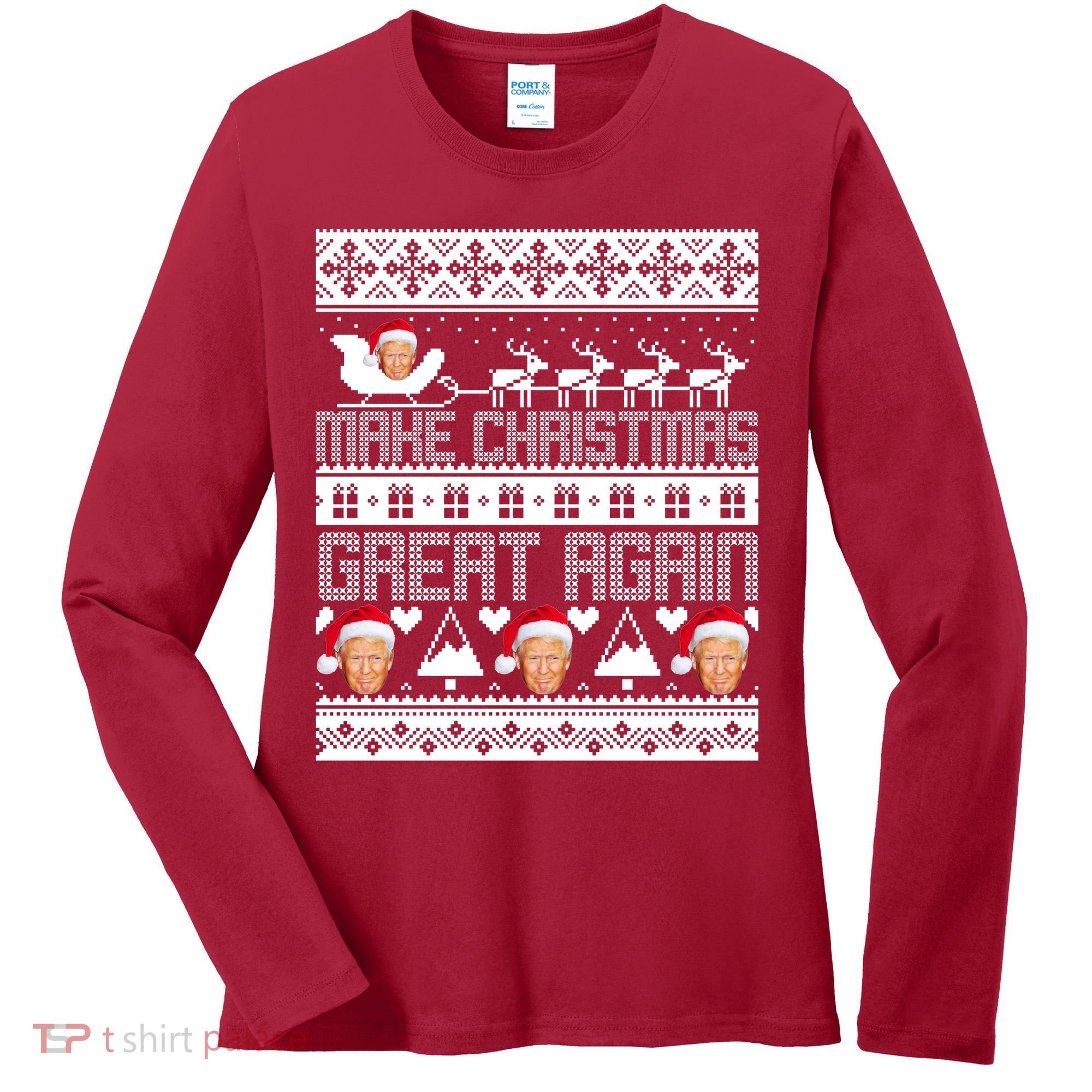 Donald Trump Make Christmas Great Again Ugly Christmas Women's Long Sleeve Shirt