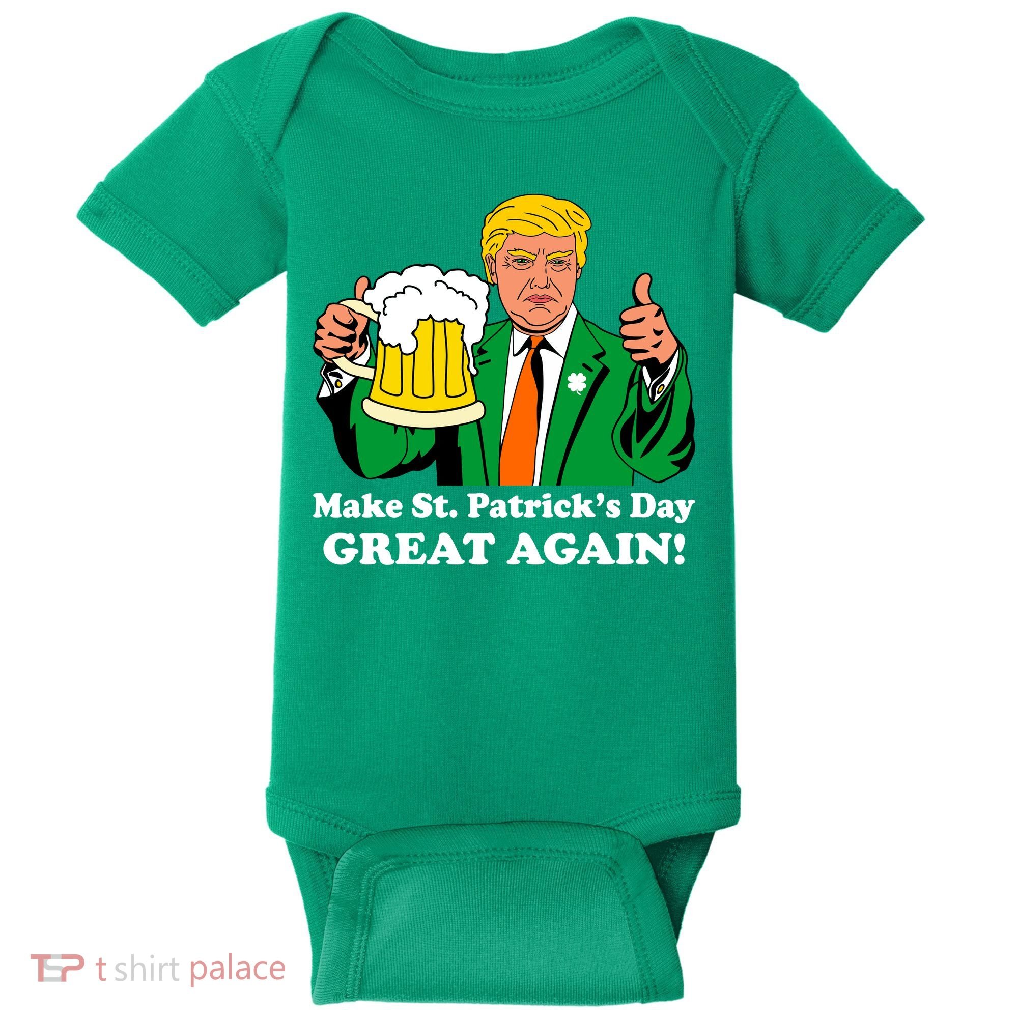 Donald Trump Make St. Patrick's Day Great Again Beer Drinking Baby Bodysuit