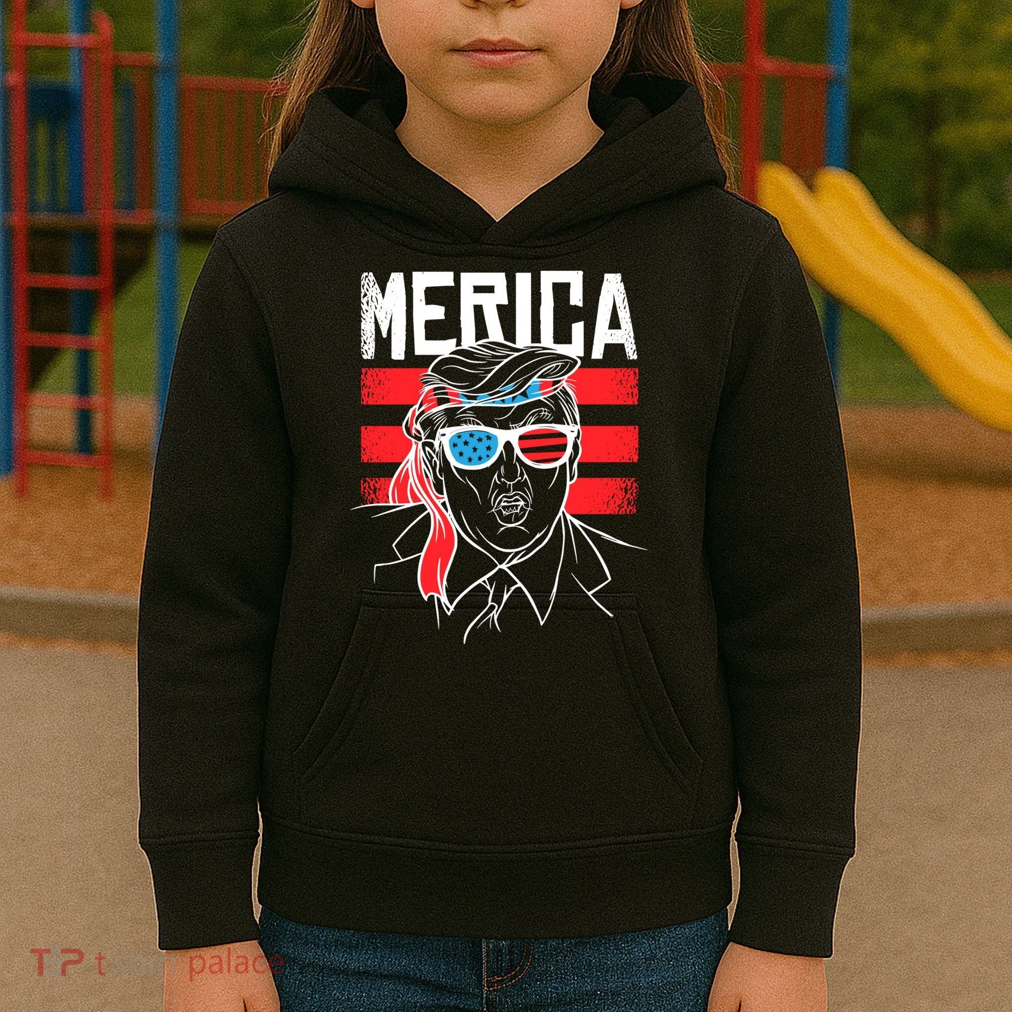 Donald Trump Merica USA Flag America Kids Hoodie