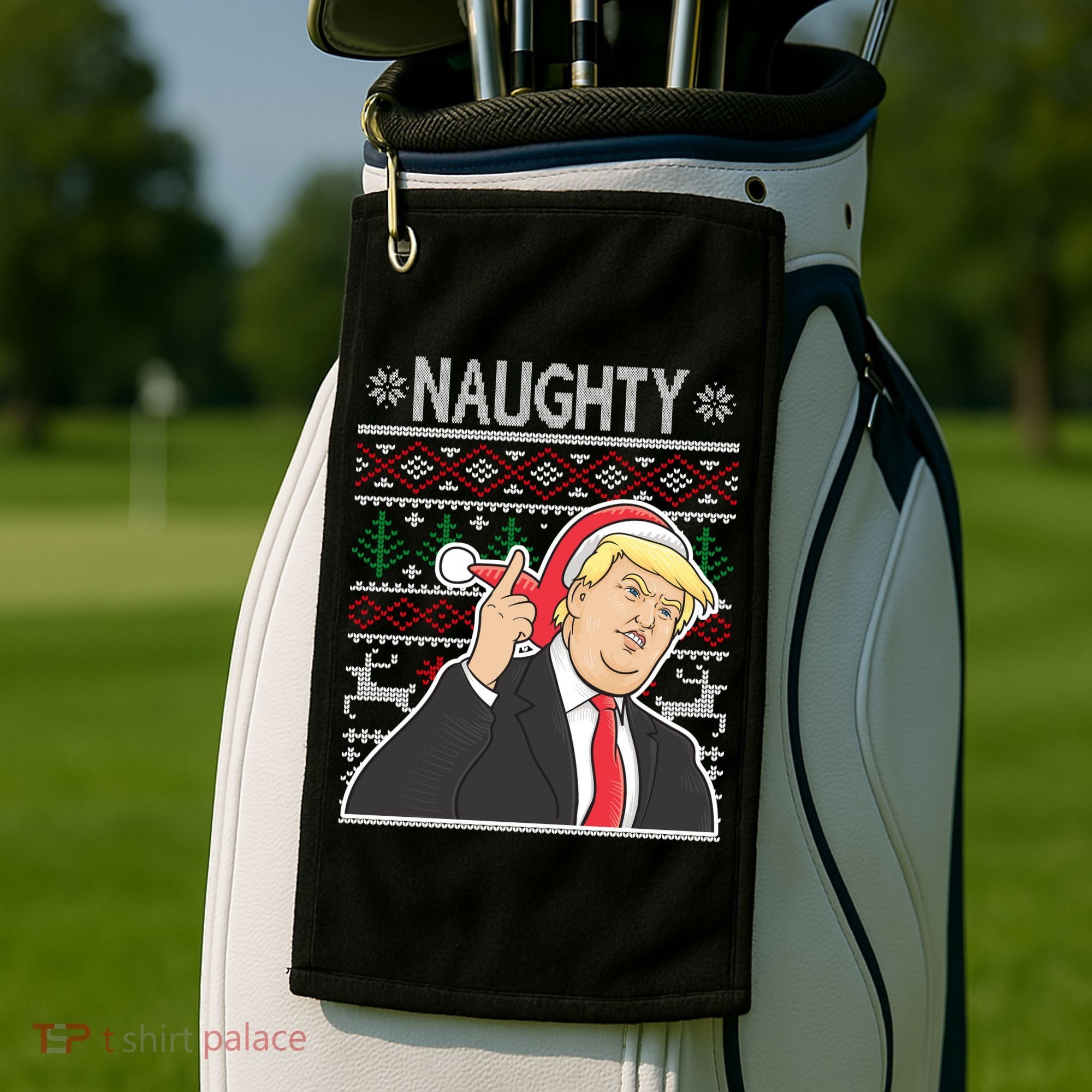 Donald Trump Naughty Ugly Christmas Golf Towel