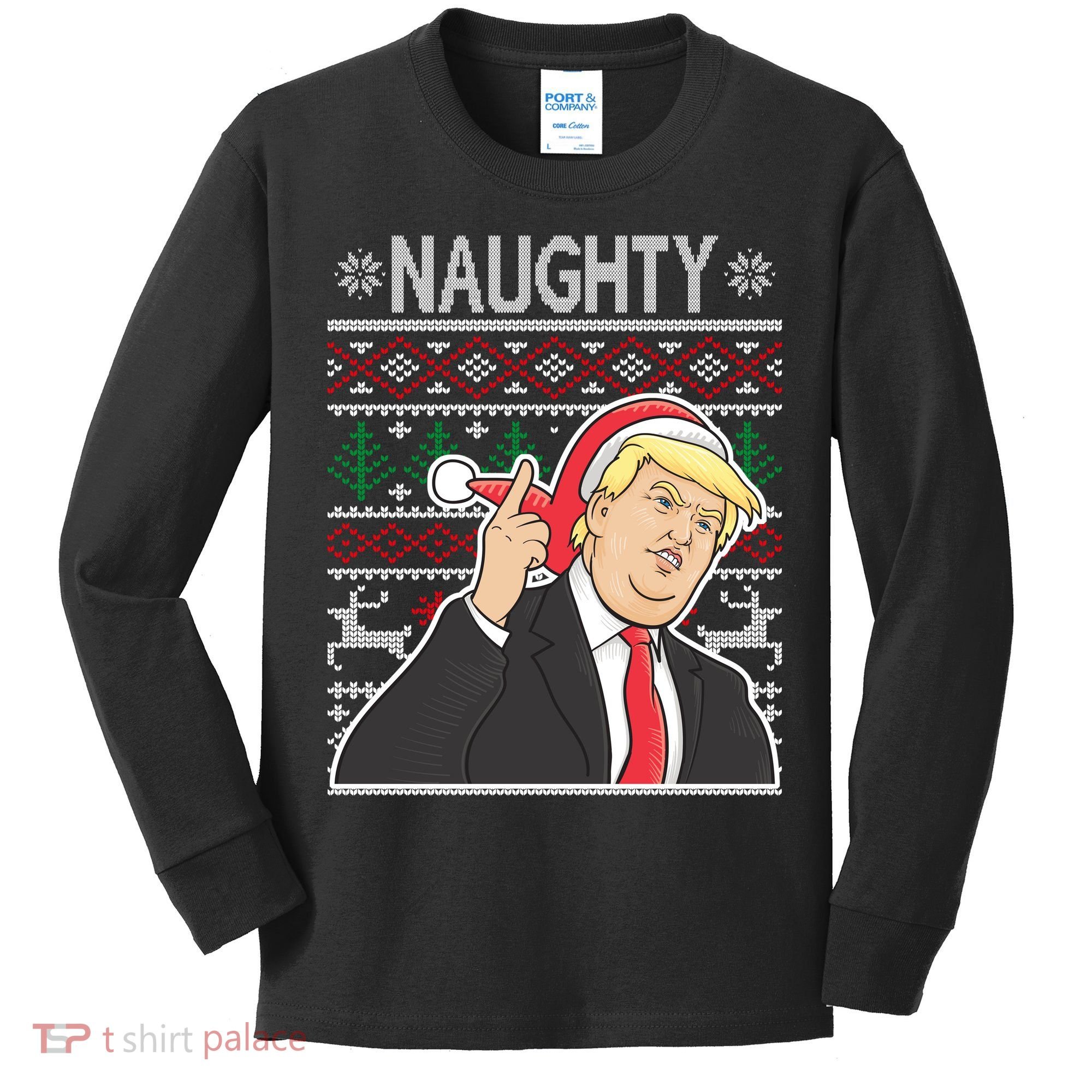 Donald Trump Naughty Ugly Christmas Kids Long Sleeve Shirt