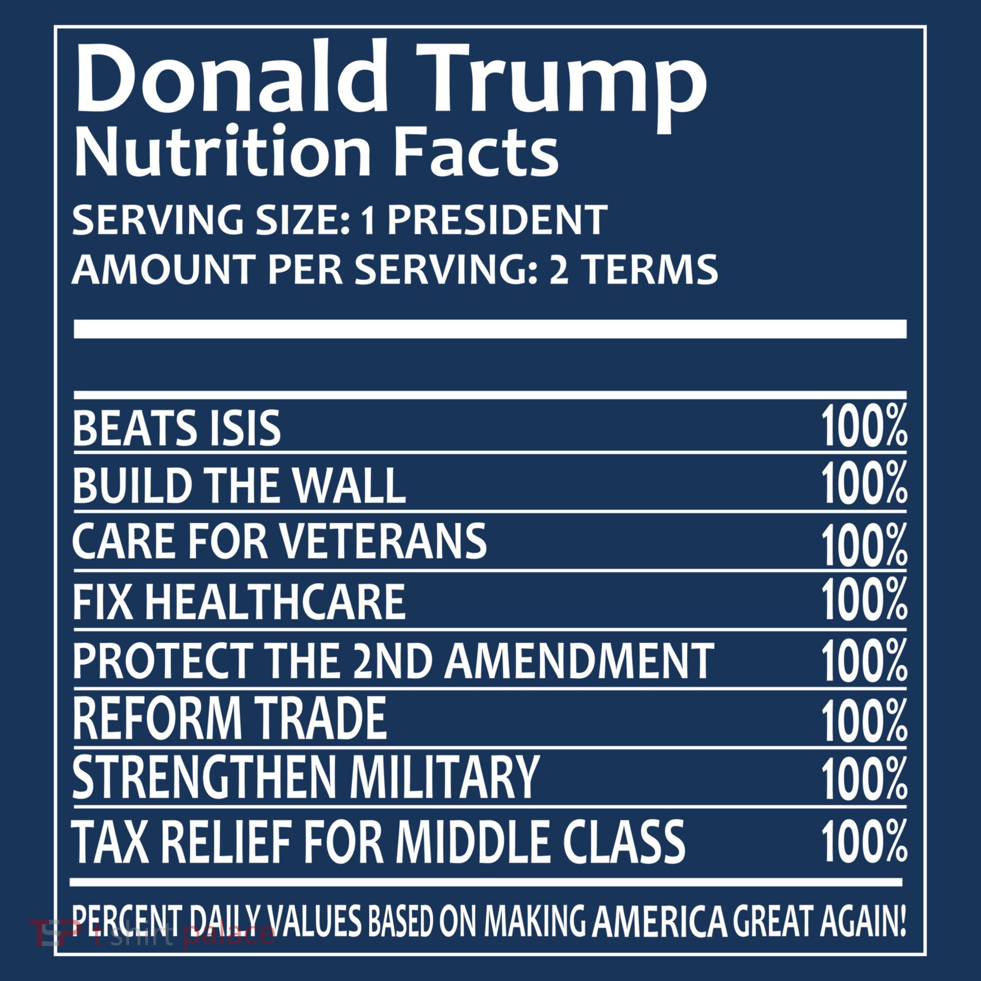 Donald Trump Nutrition Facts Political Humor T-Shirt