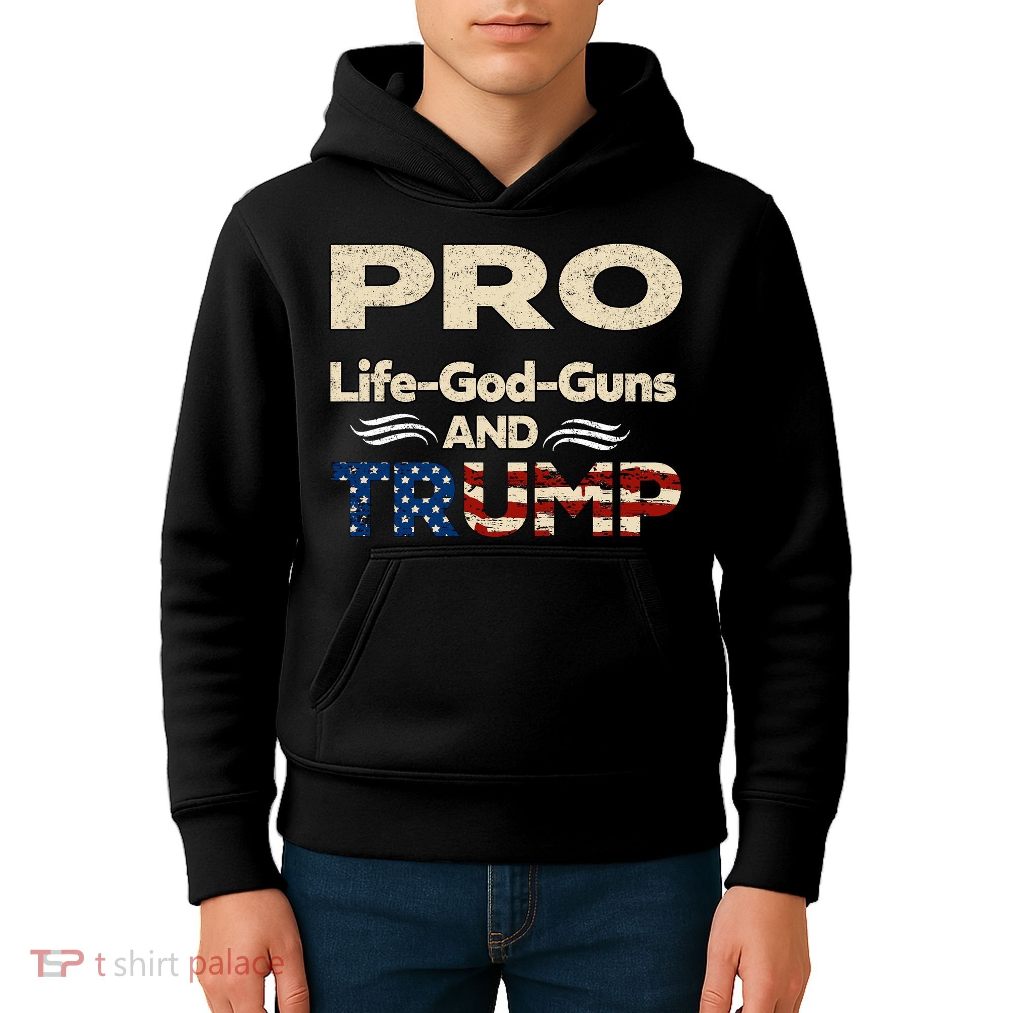 Donald Trump Pro Life God Gun Kids Hoodie