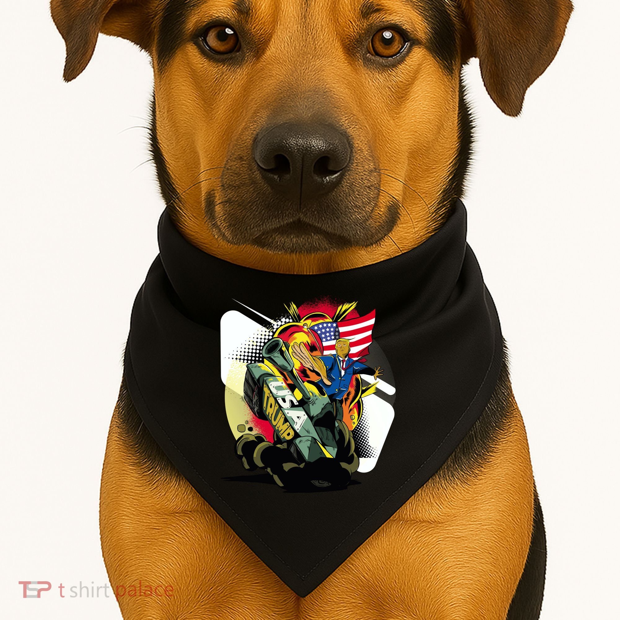 Donald Trump Riding Army Tank USA-Made Doggie Bandana