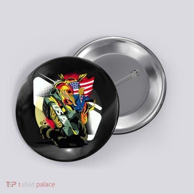 Donald Trump Riding Army Tank Button
