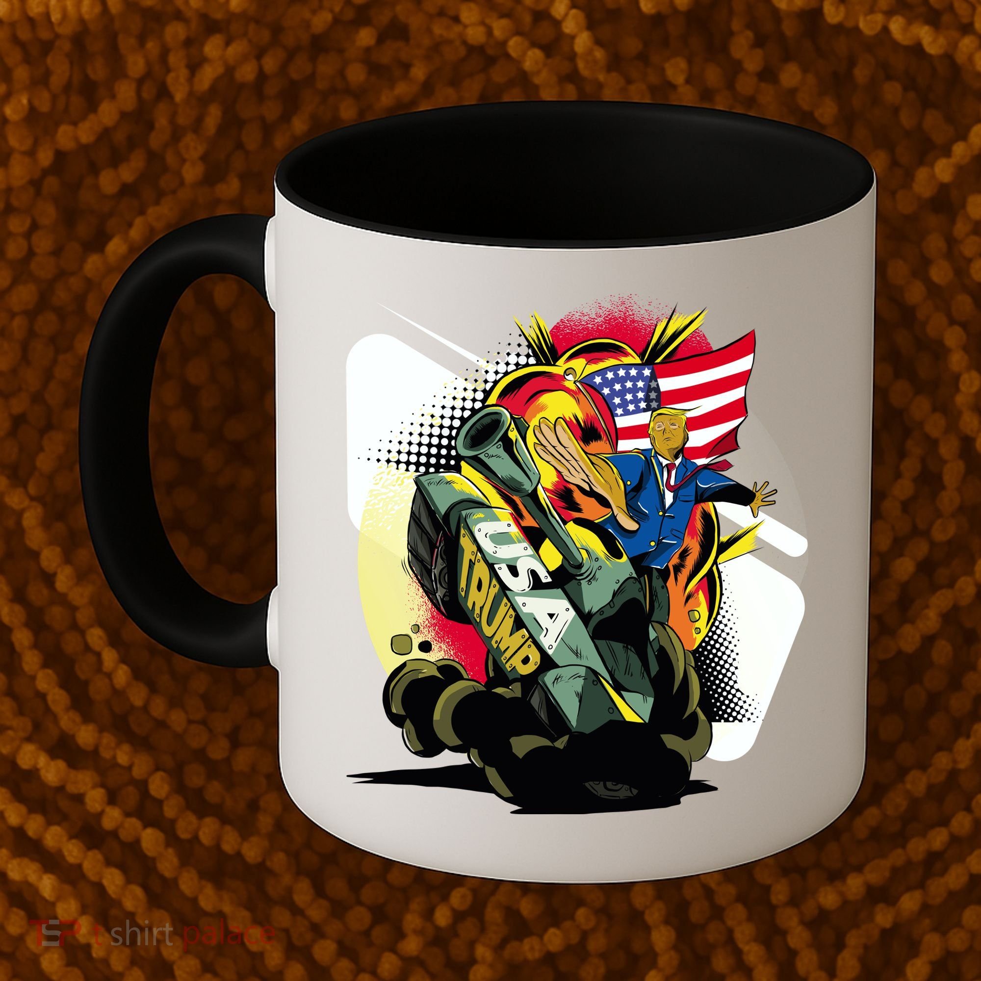 Donald Trump Riding Army Tank Coffee Mug