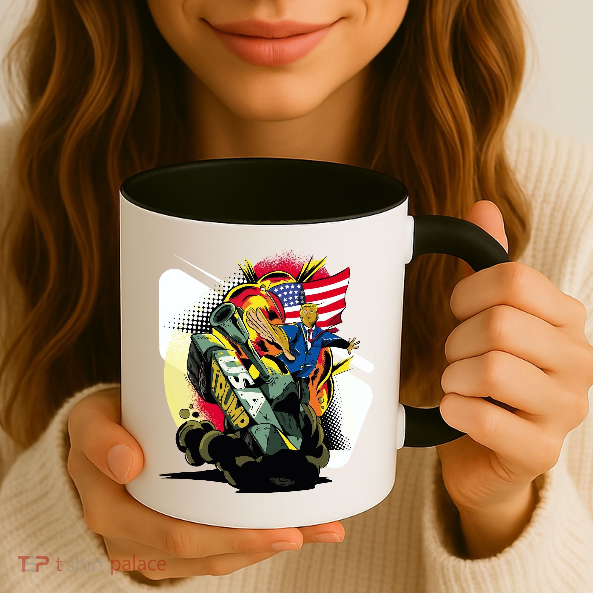 Donald Trump Riding Army Tank Coffee Mug