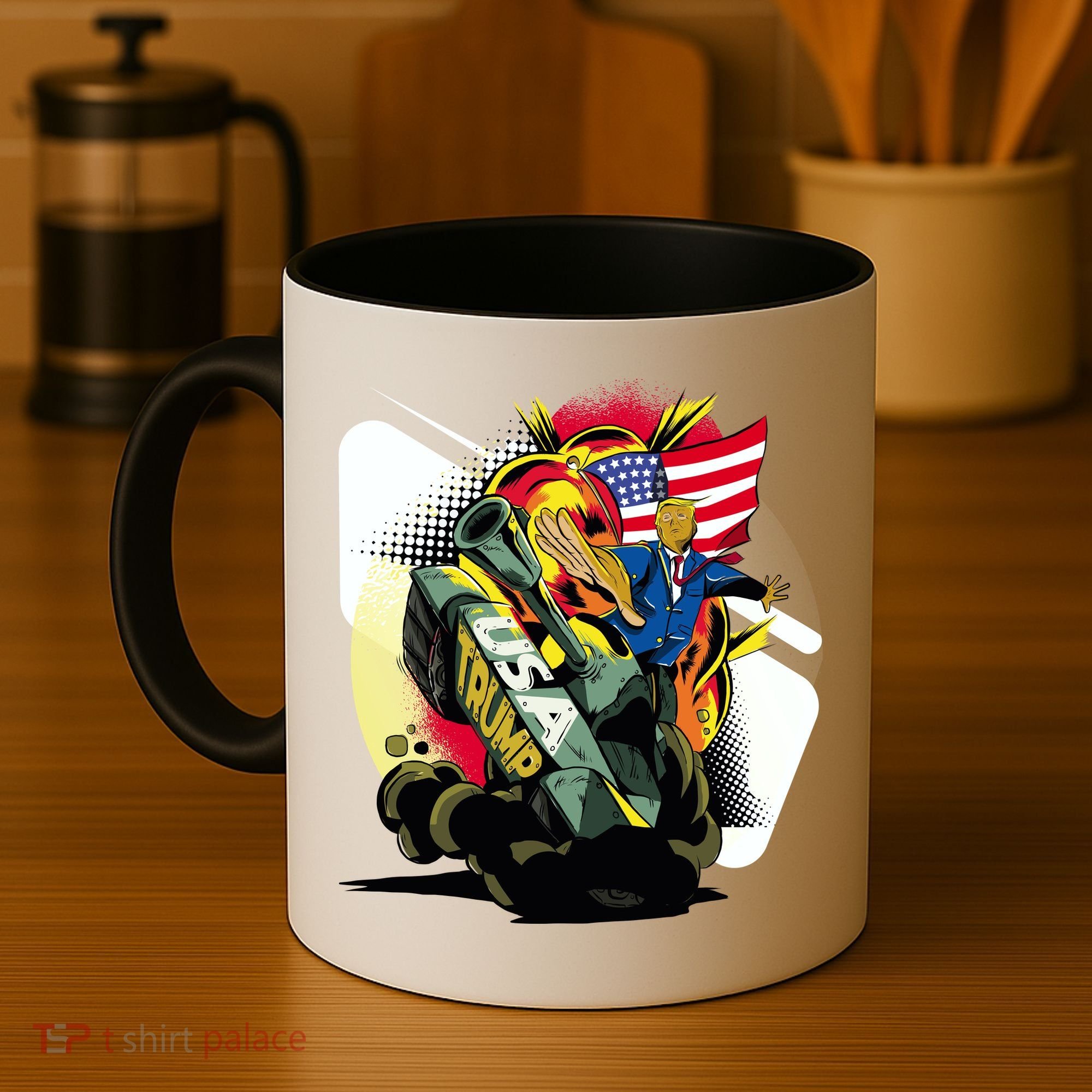 Donald Trump Riding Army Tank Coffee Mug