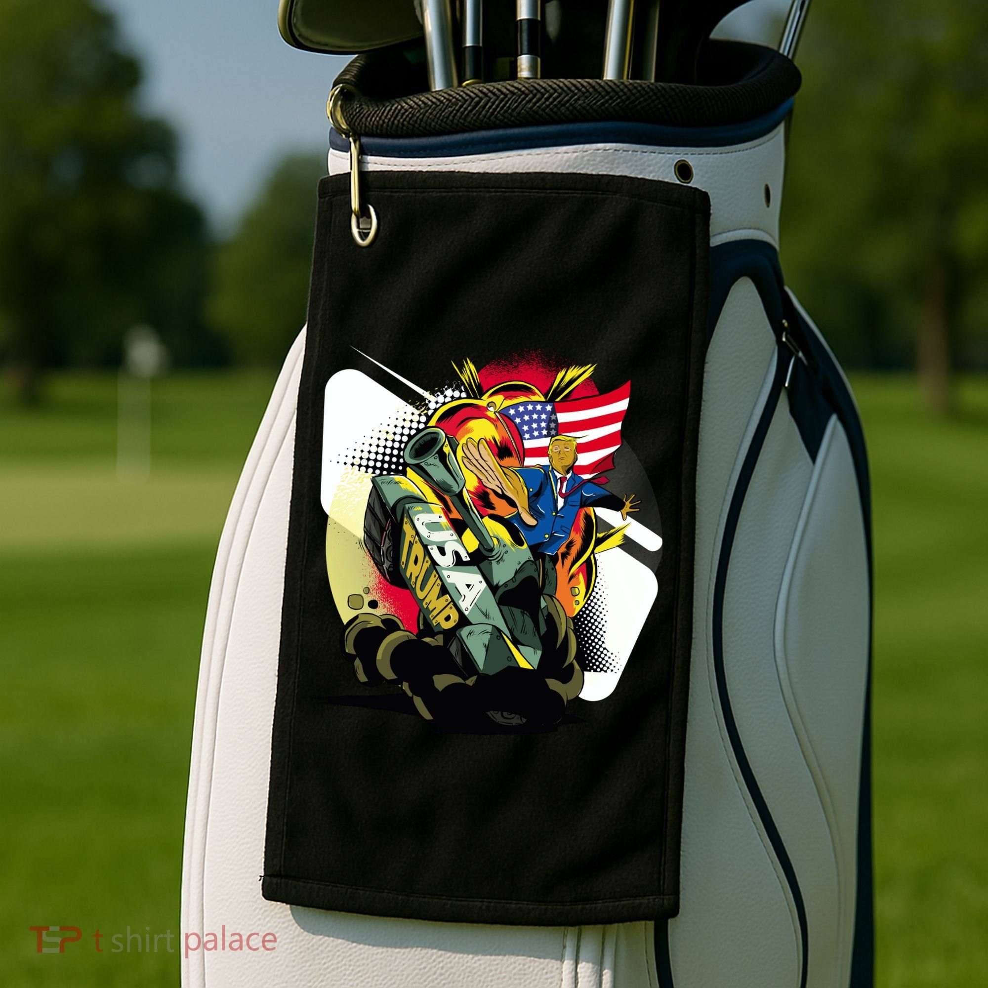 Donald Trump Riding Army Tank Golf Towel