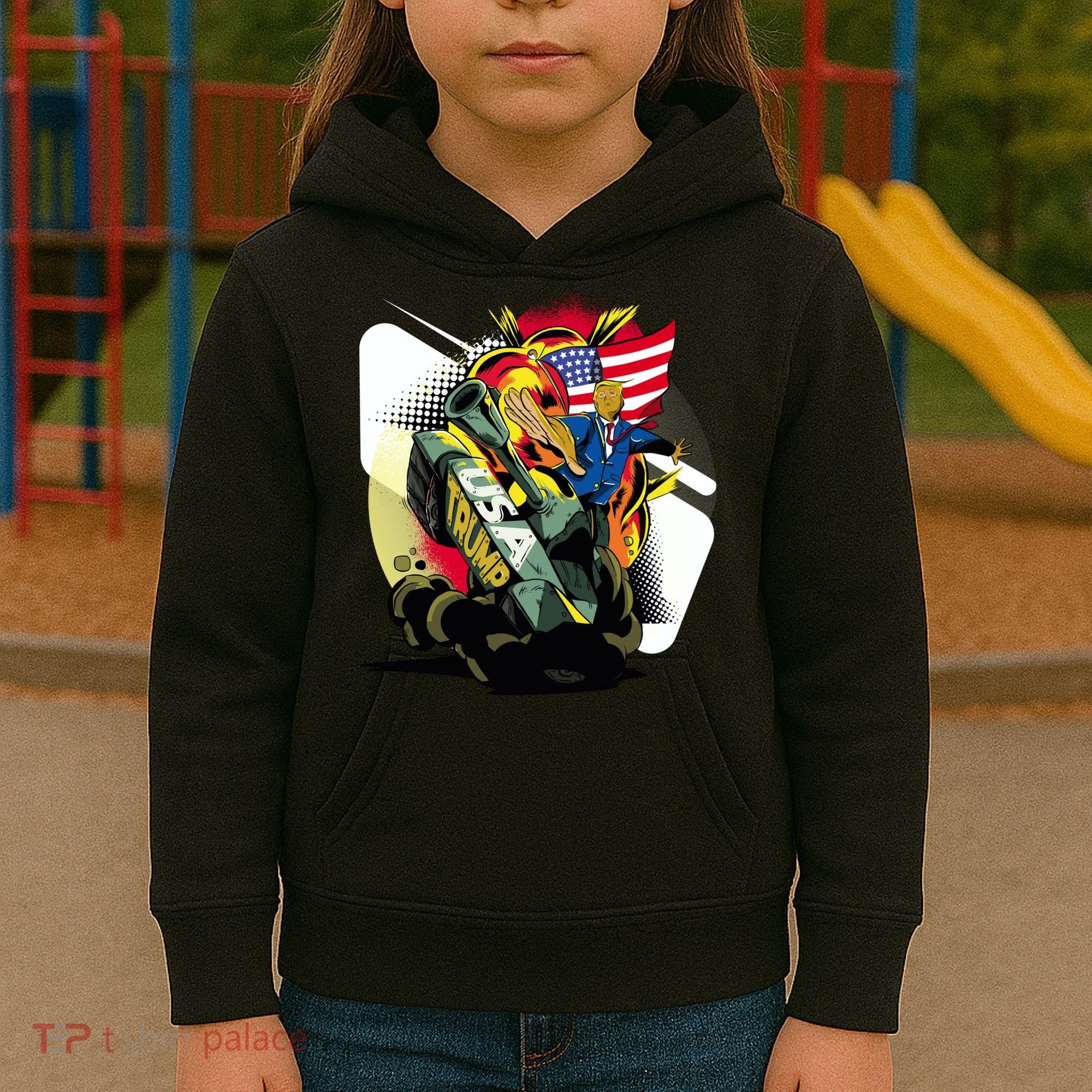 Donald Trump Riding Army Tank Kids Hoodie