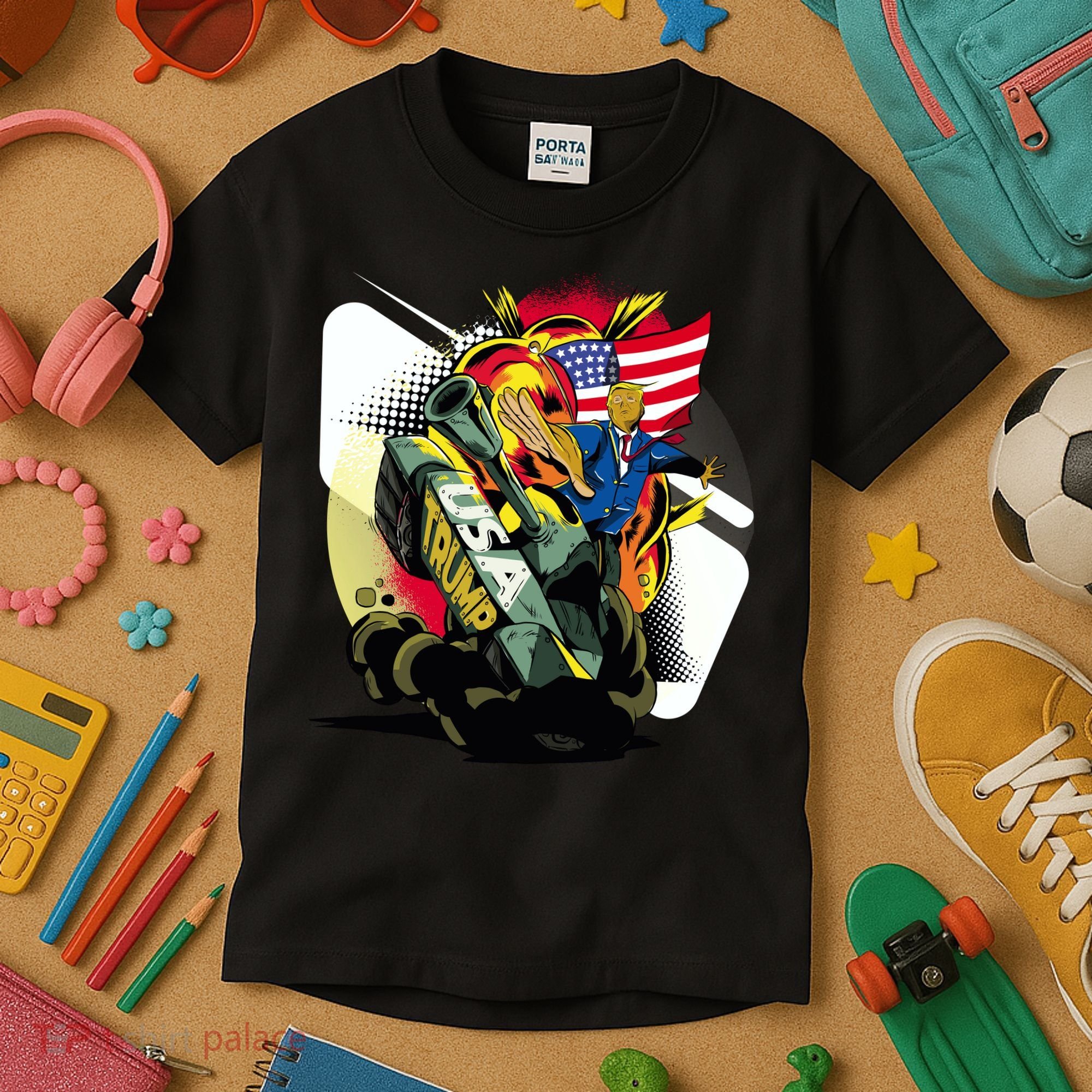 Donald Trump Riding Army Tank Kids T-Shirt
