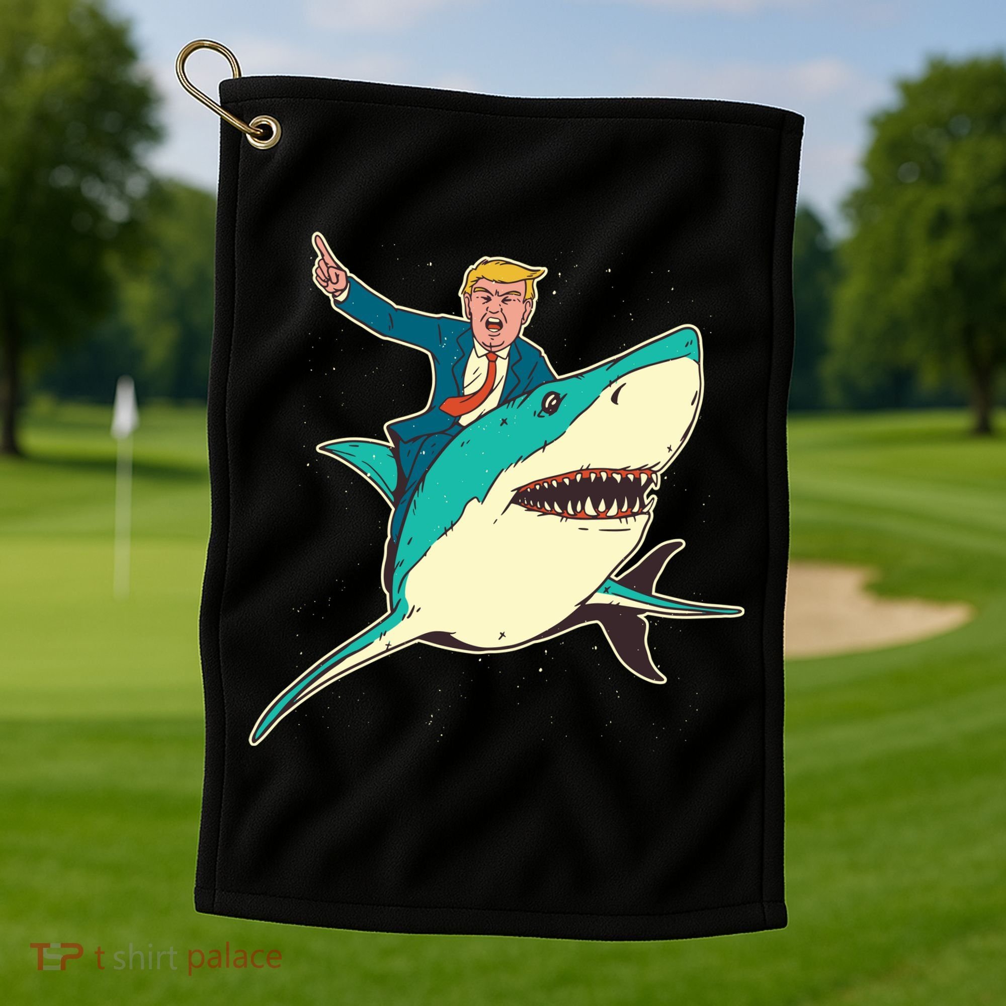 Donald Trump Riding Shark Golf Towel