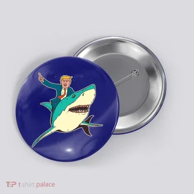 Donald Trump Riding Shark Button