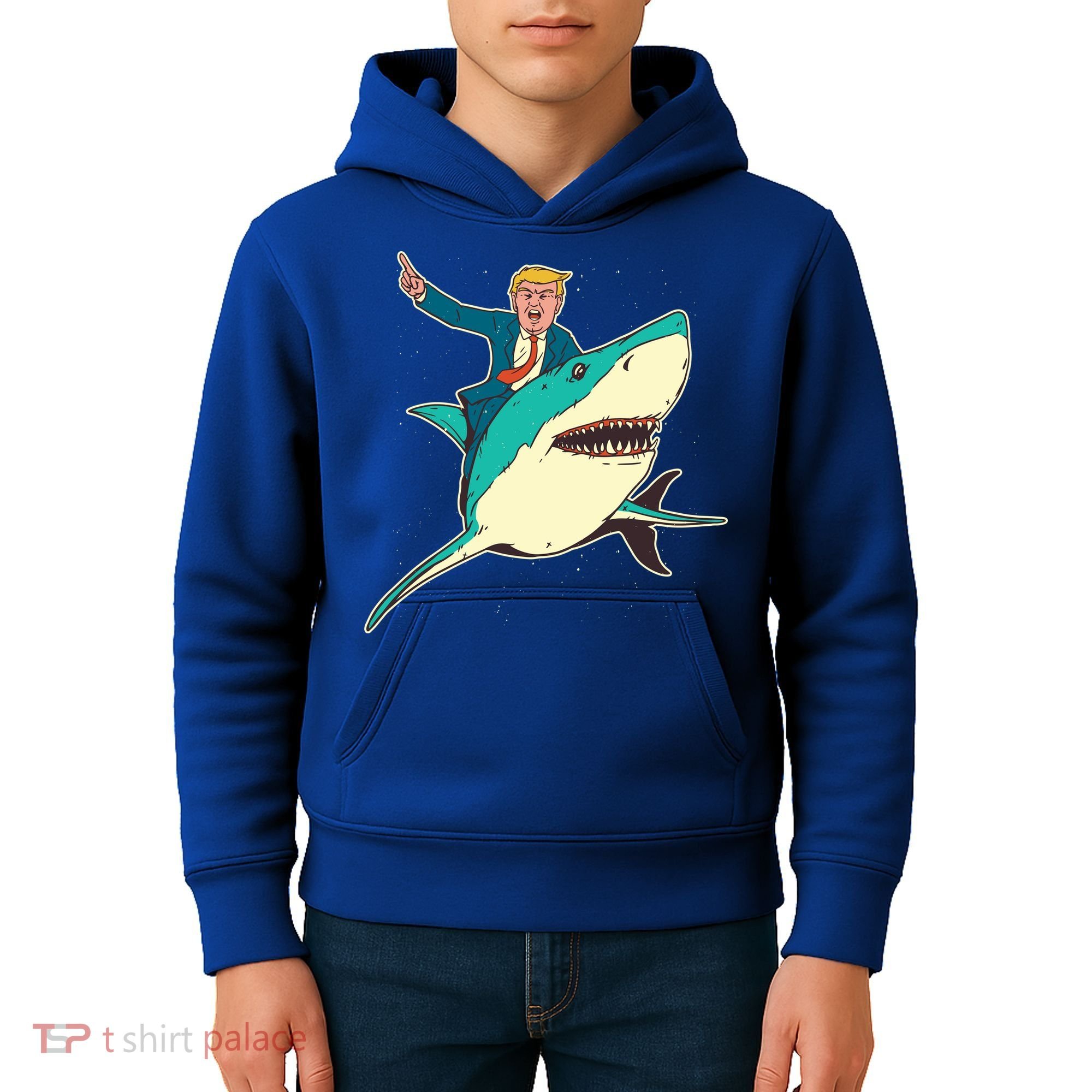 Donald Trump Riding Shark Kids Hoodie