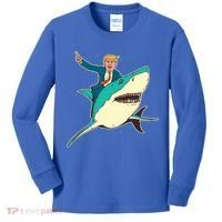 Donald Trump Riding Shark Kids Long Sleeve Shirt thumb 0