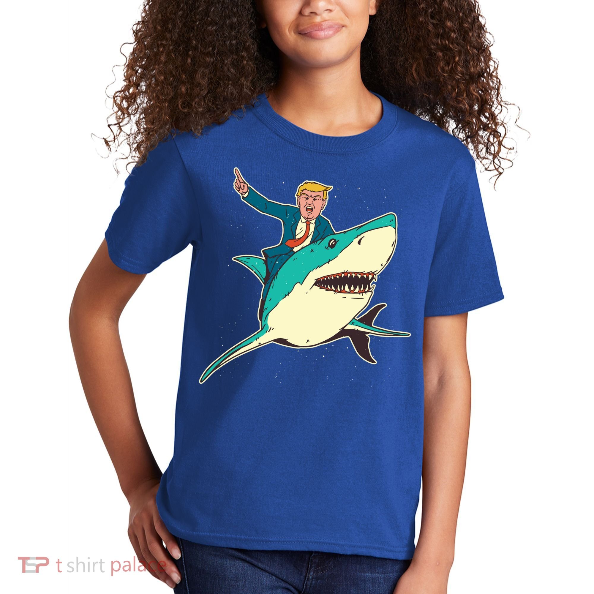 Donald Trump Riding Shark Kids T-Shirt