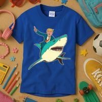 Donald Trump Riding Shark Kids T-Shirt thumb 3