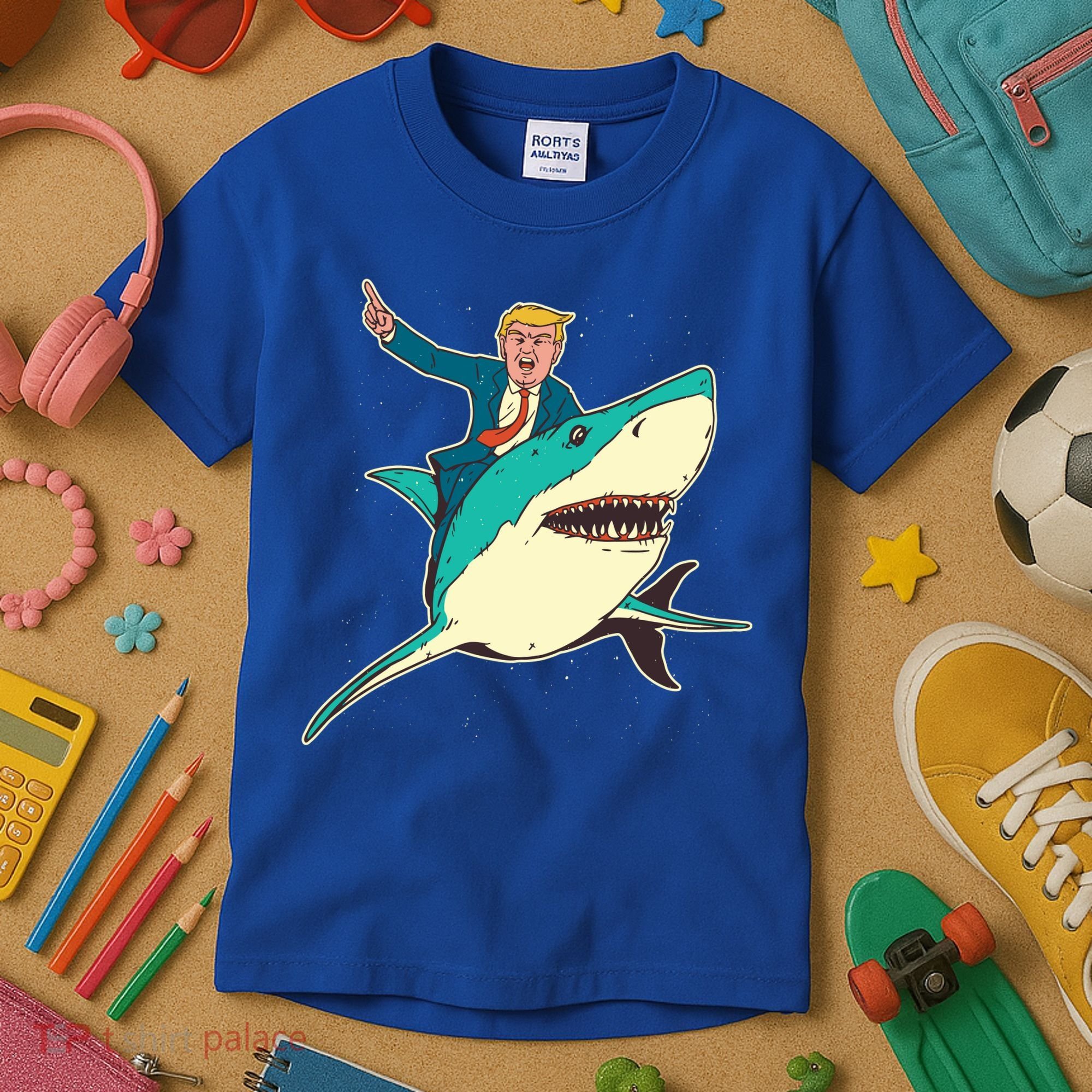 Donald Trump Riding Shark Kids T-Shirt