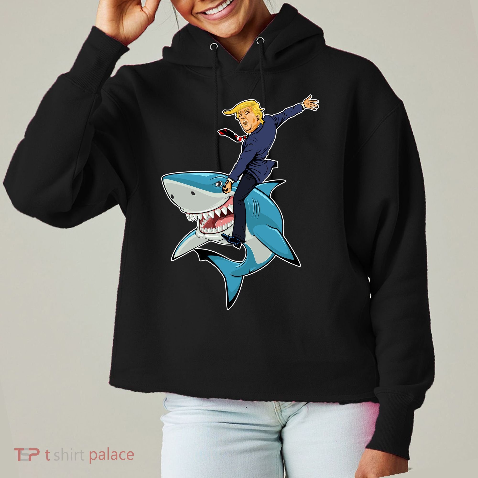 Donald Trump Shark President Ladies Heavyweight Boxy Pullover Hoodie
