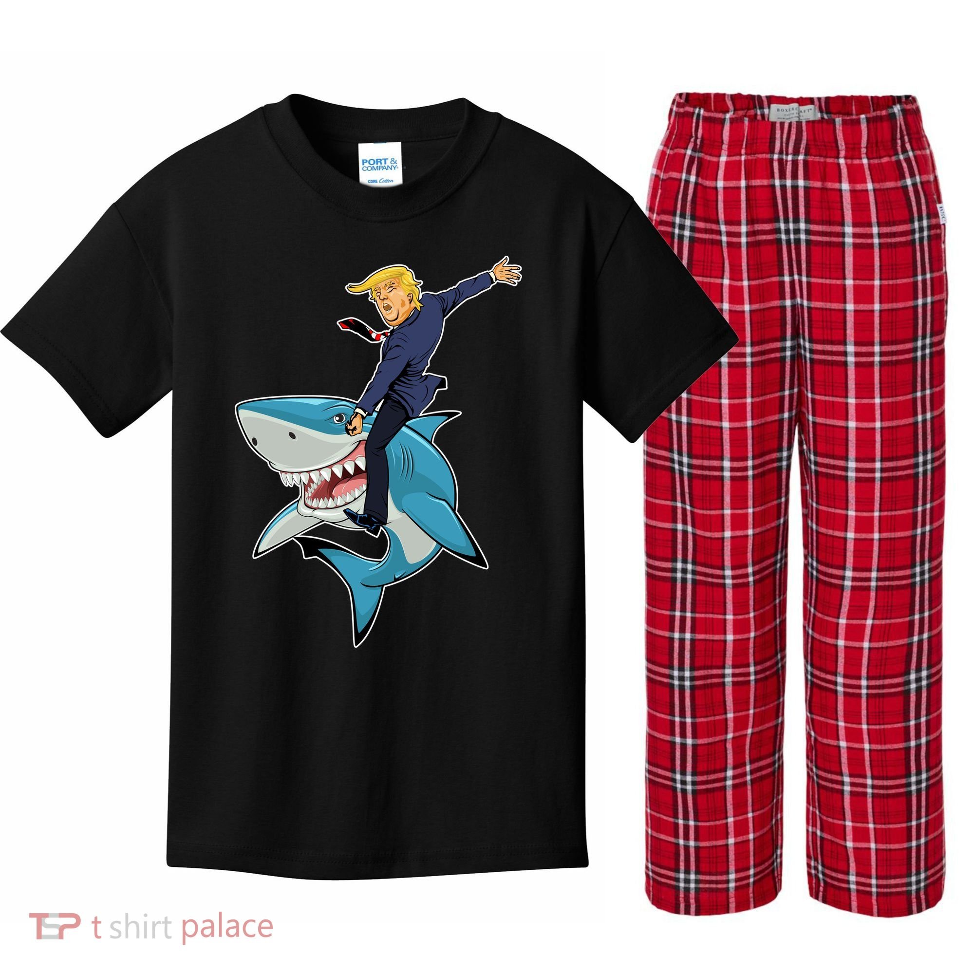 Donald Trump Shark President Kids Plaid Pajama Set