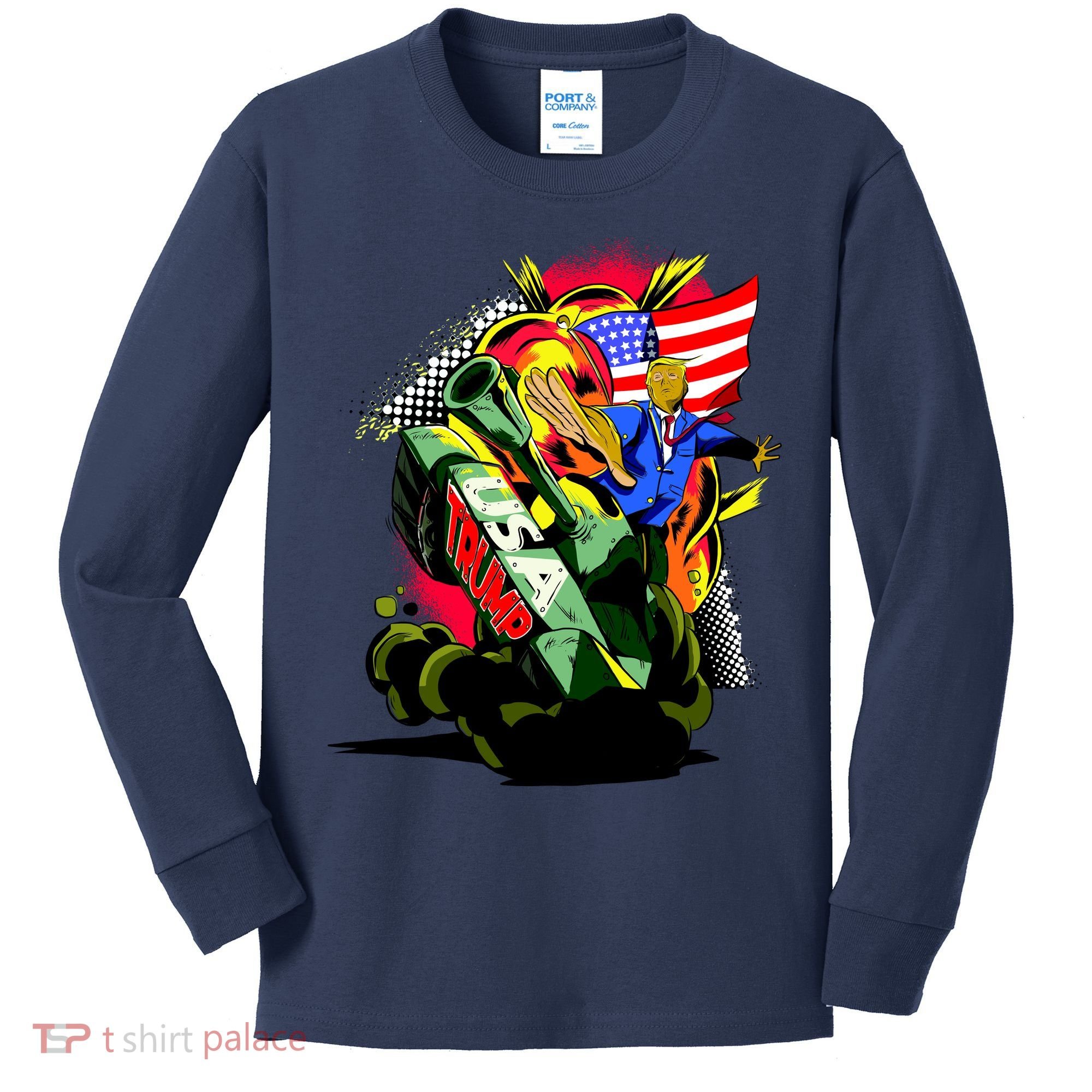 Donald Trump USA Army Tank 2020 President Kids Long Sleeve Shirt