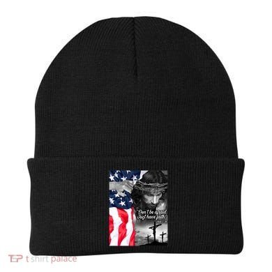 Don't Be Afraid Just Have Faith Mark 5:36 Jesus American Flag Beanie