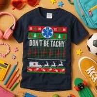Don't Be Tachy EMT Ugly Christmas Kids T-Shirt thumb 3