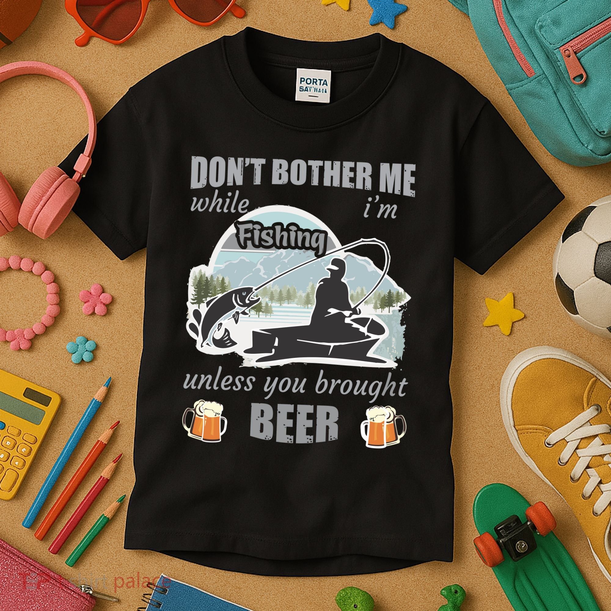 Don't Bother Me While I'm Fishing Beer Kids T-Shirt