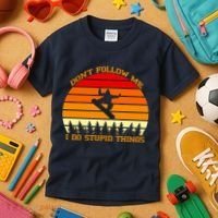 Don't Follow Me I Do Stupid Things Snow Boarding Kids T-Shirt thumb 3