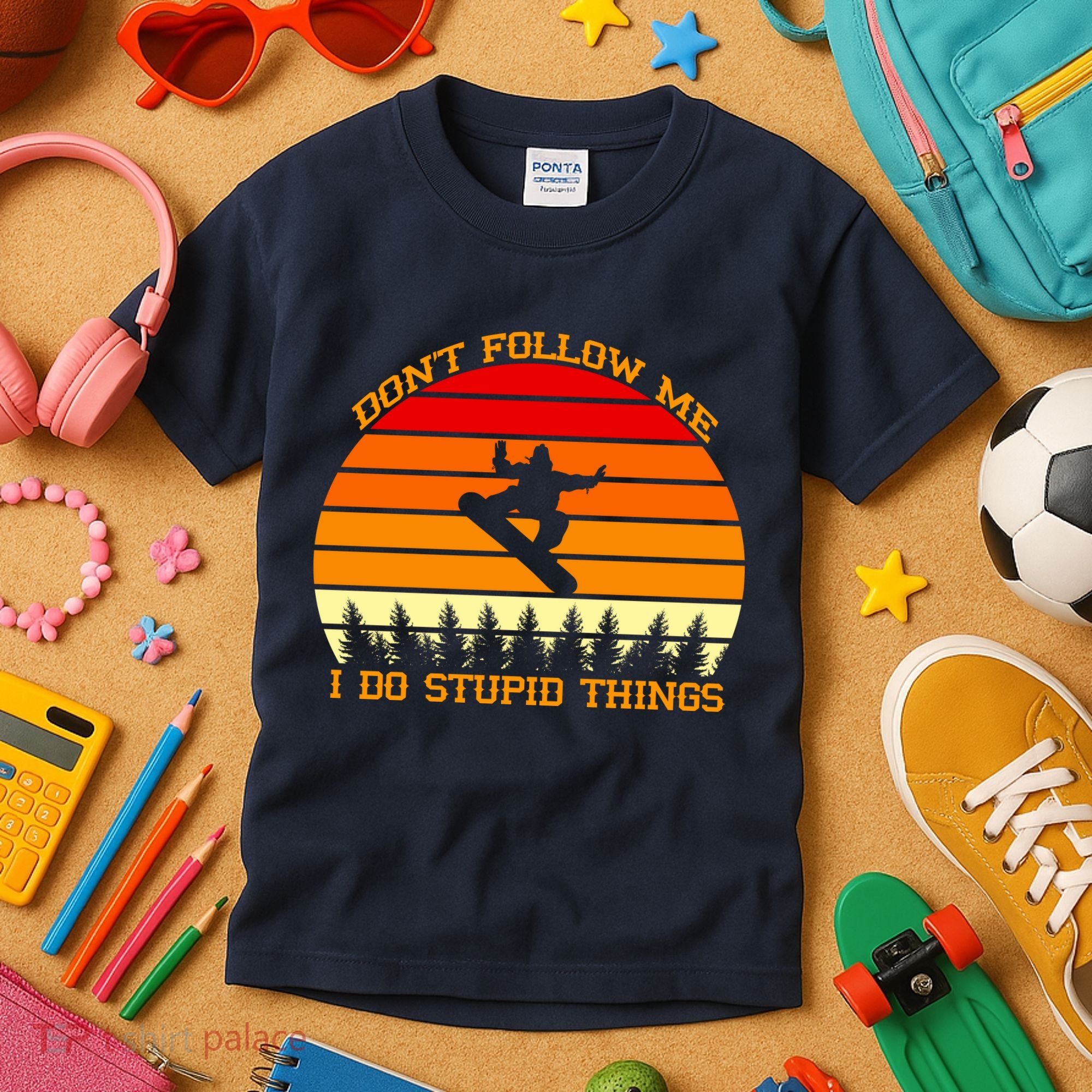 Don't Follow Me I Do Stupid Things Snow Boarding Kids T-Shirt