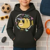 Don't Hurry Be Happy Funny Sloth Kids Hoodie thumb 2