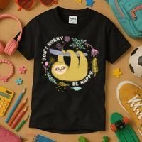 Don't Hurry Be Happy Funny Sloth Kids T-Shirt thumb 3