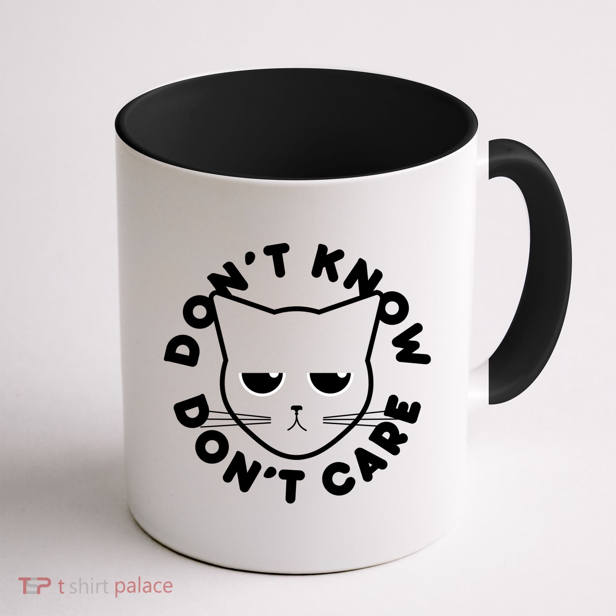 Don't Know Don't Care Funny Cat Coffee Mug