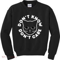 Don't Know Don't Care Funny Cat Kids Sweatshirt thumb 0