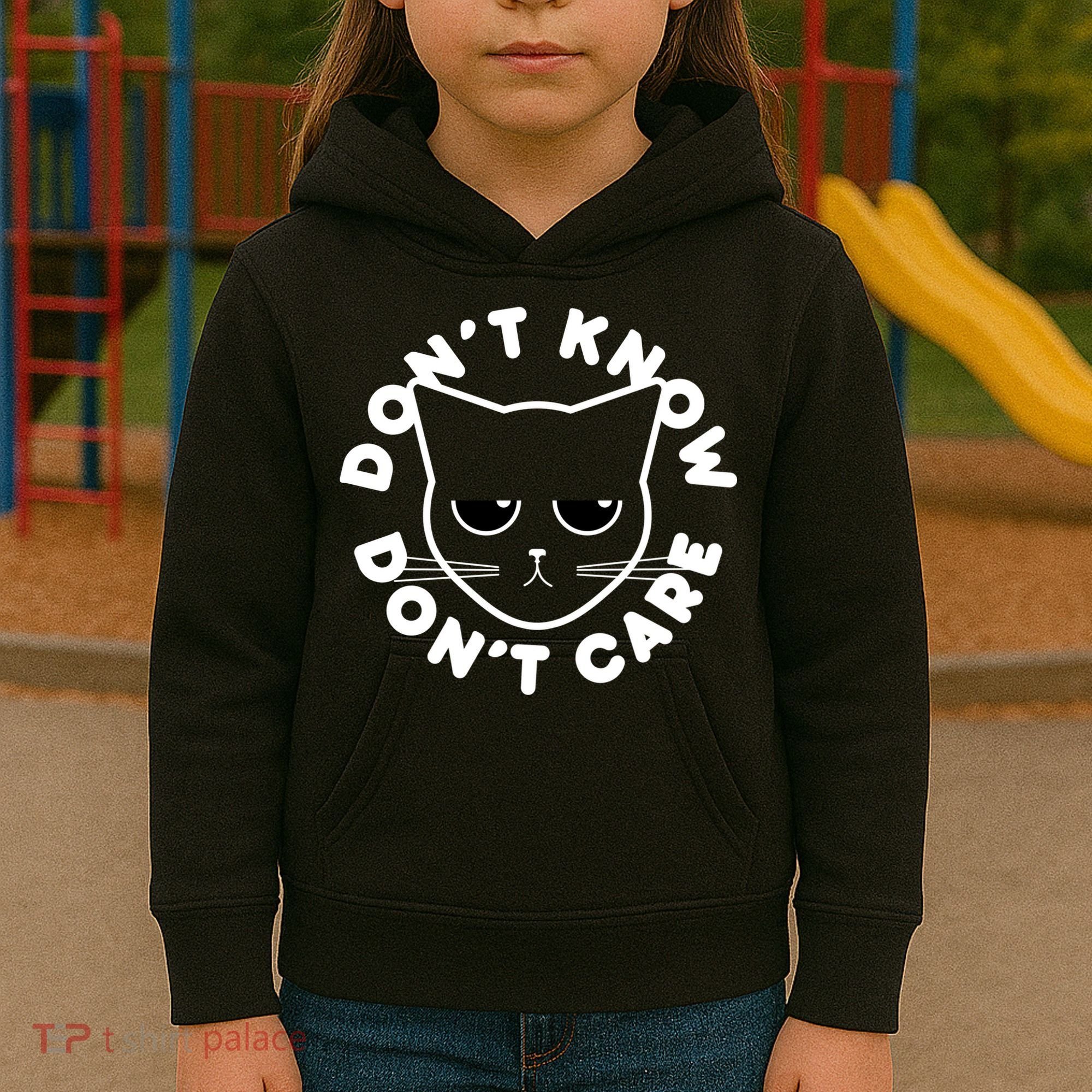 Don't Know Don't Care Funny Cat Kids Hoodie