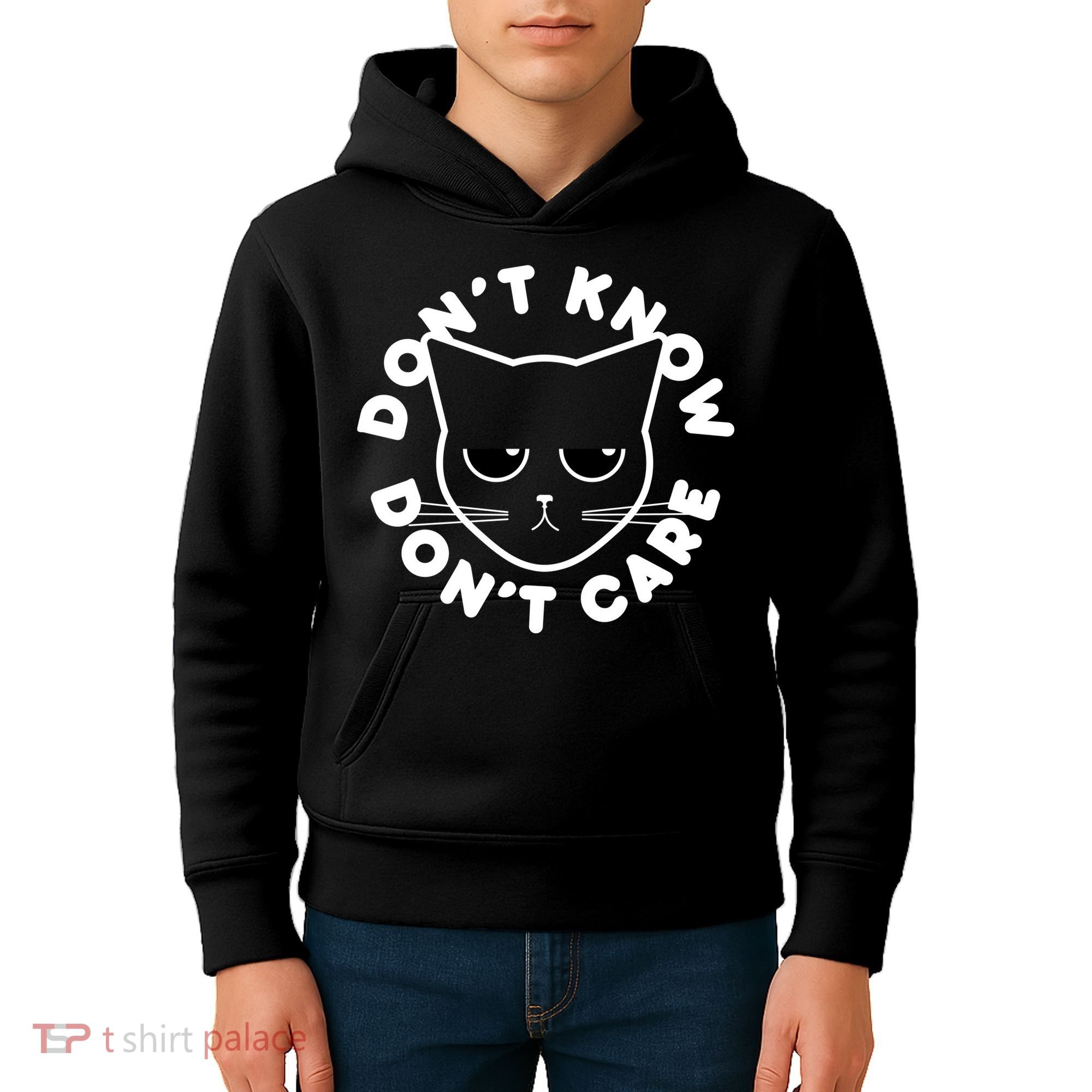 Don't Know Don't Care Funny Cat Kids Hoodie