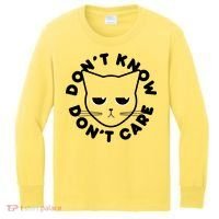 Don't Know Don't Care Funny Cat Kids Long Sleeve Shirt thumb 0