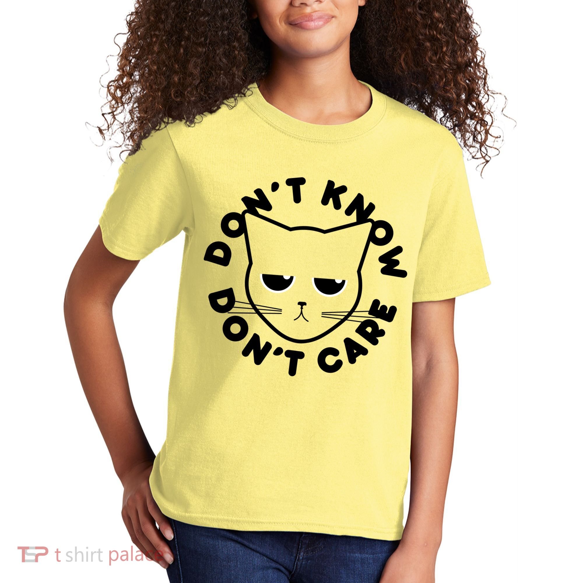 Don't Know Don't Care Funny Cat Kids T-Shirt