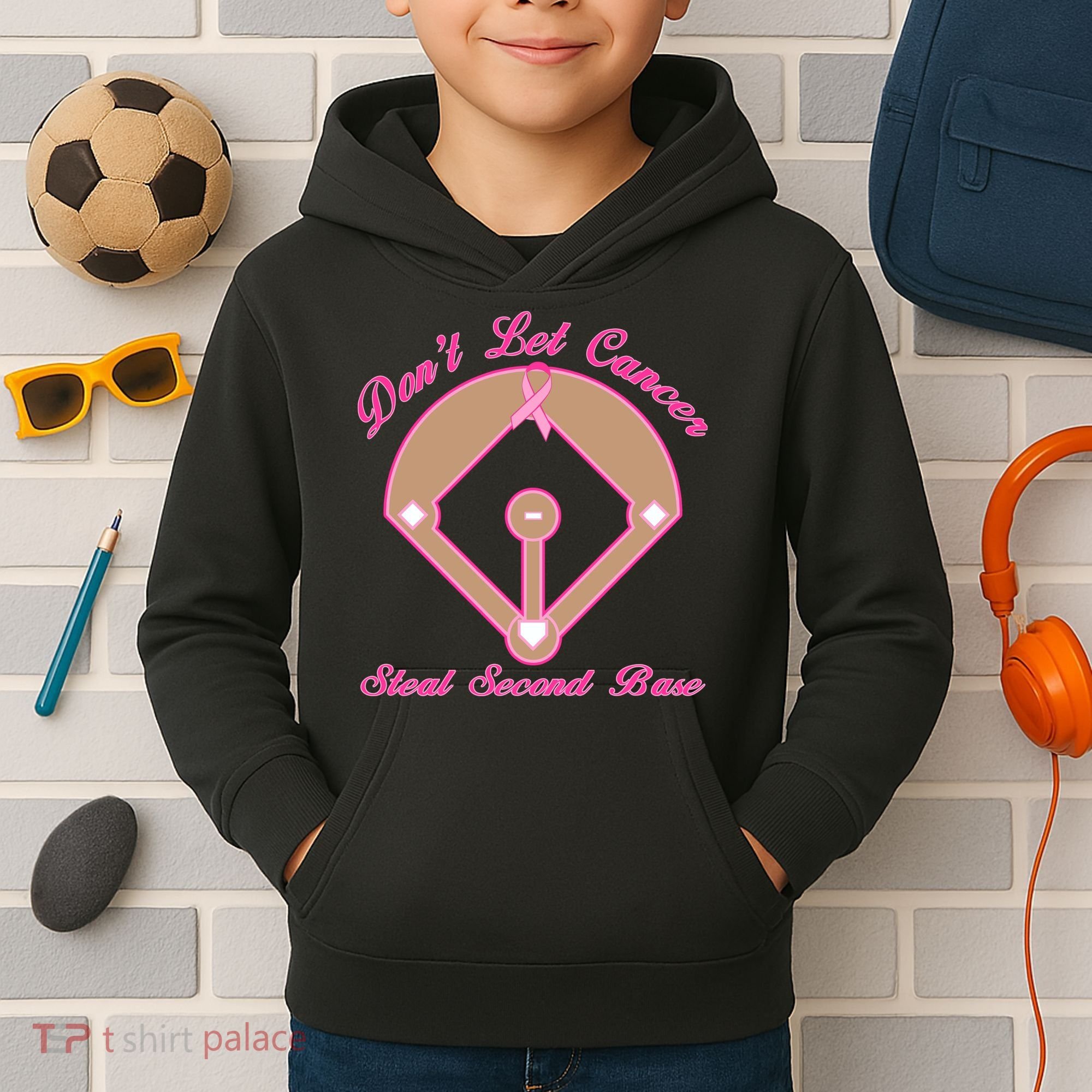 Don't Let Cancer Steal Second Base Diamond Kids Hoodie
