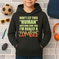 Don't Let This Human Costume Fool You I'm Really A Zombie Kids Hoodie thumb 2